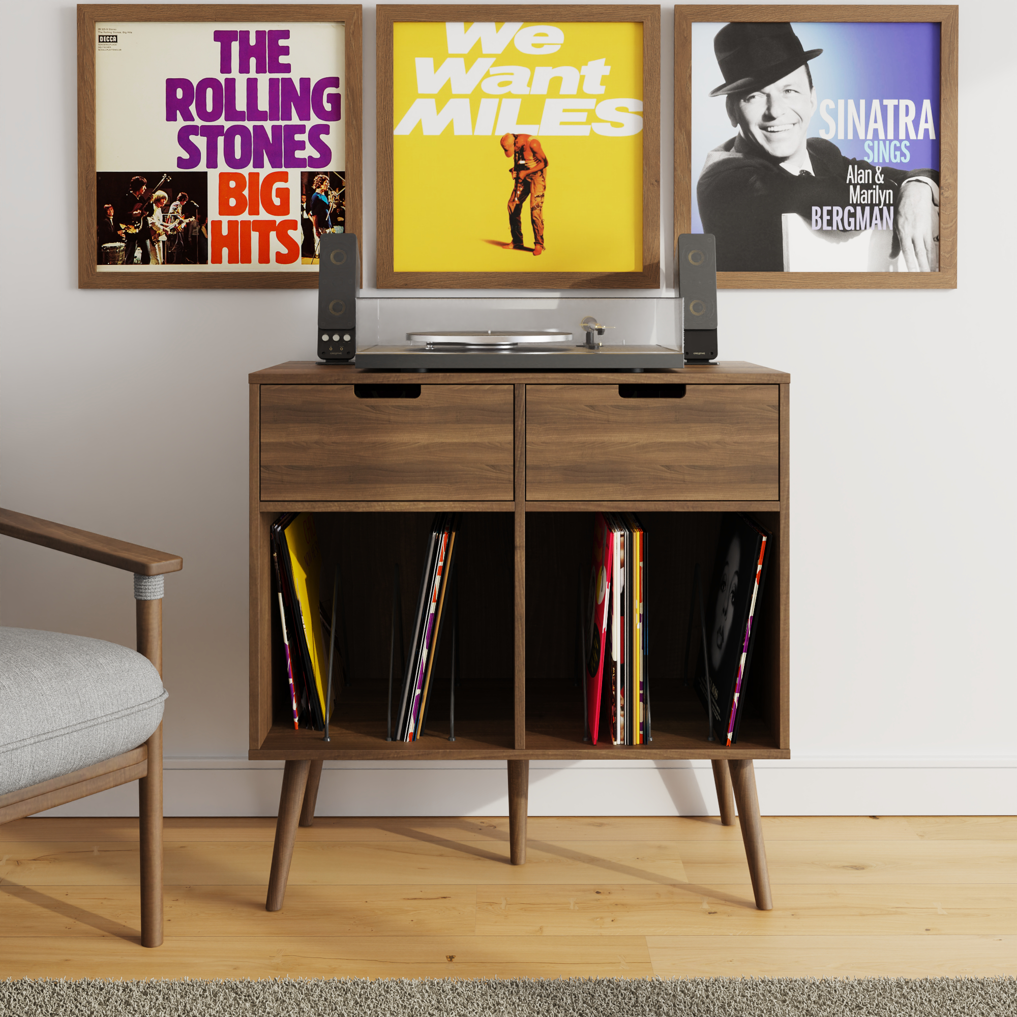 JAXEL 2 Drawer Cabinet with Mid-Century Style - Walnut - Campbell Craft