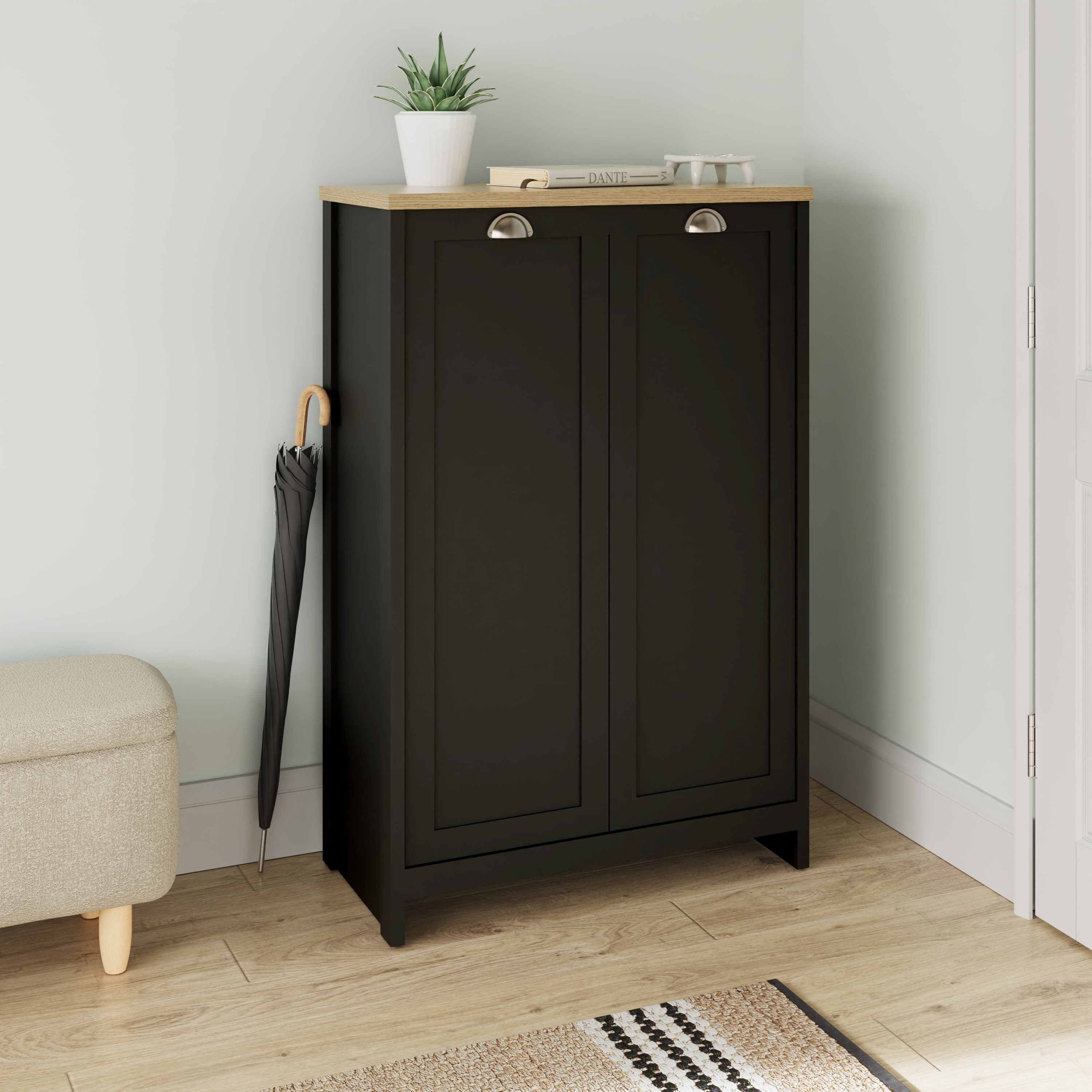 LEVIS Black Shoe Cabinet - Large-sized, 2 Door, Narrow - Campbell Craft