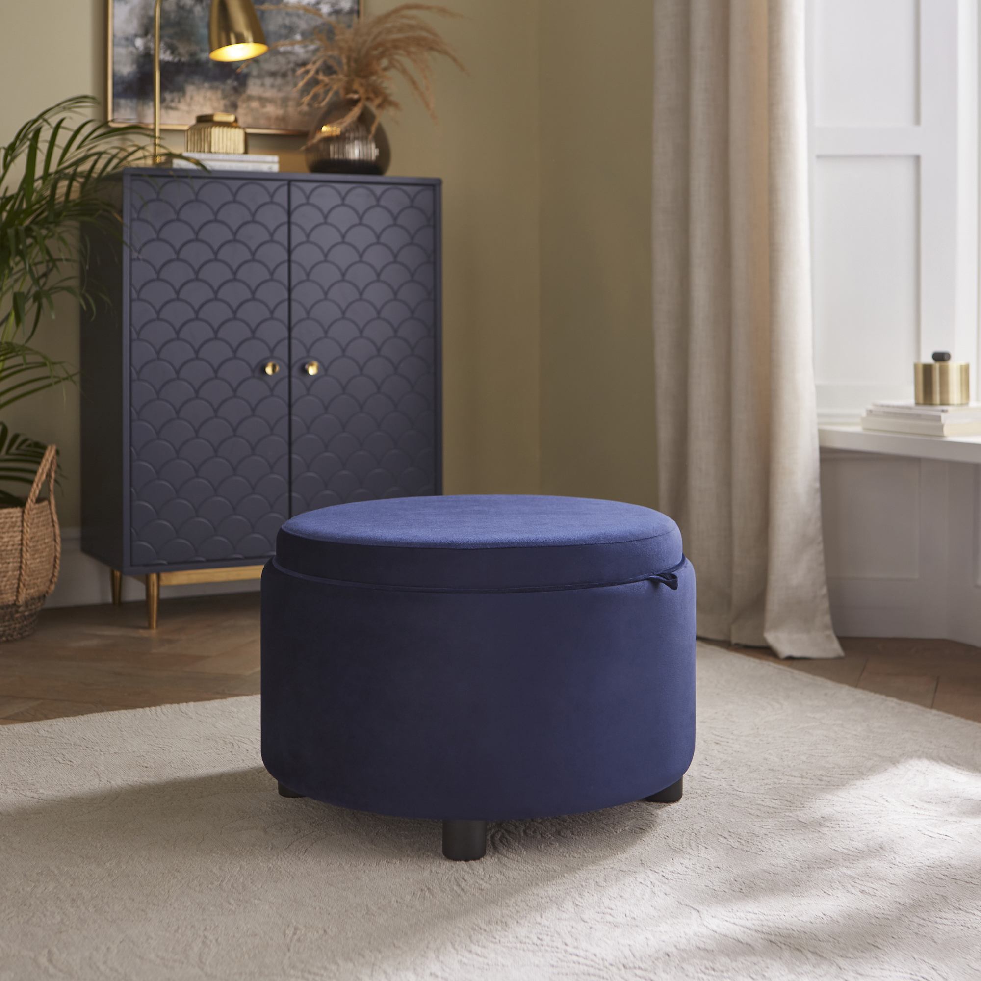 LEILANI Tray Table Ottoman Storage Stool - Midnight Blue - Campbell Craft