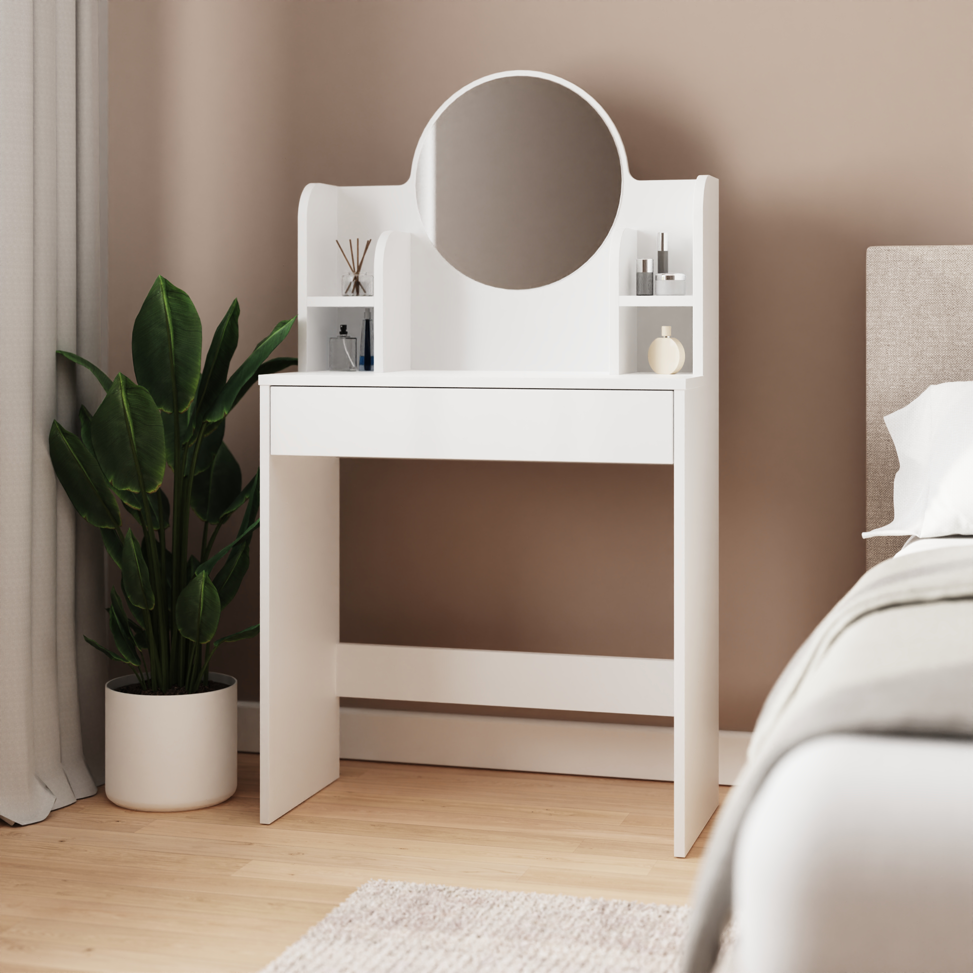 Dressing Table - JULIA Single Drawer Dresser with Mirror White 75cm - Campbell Craft