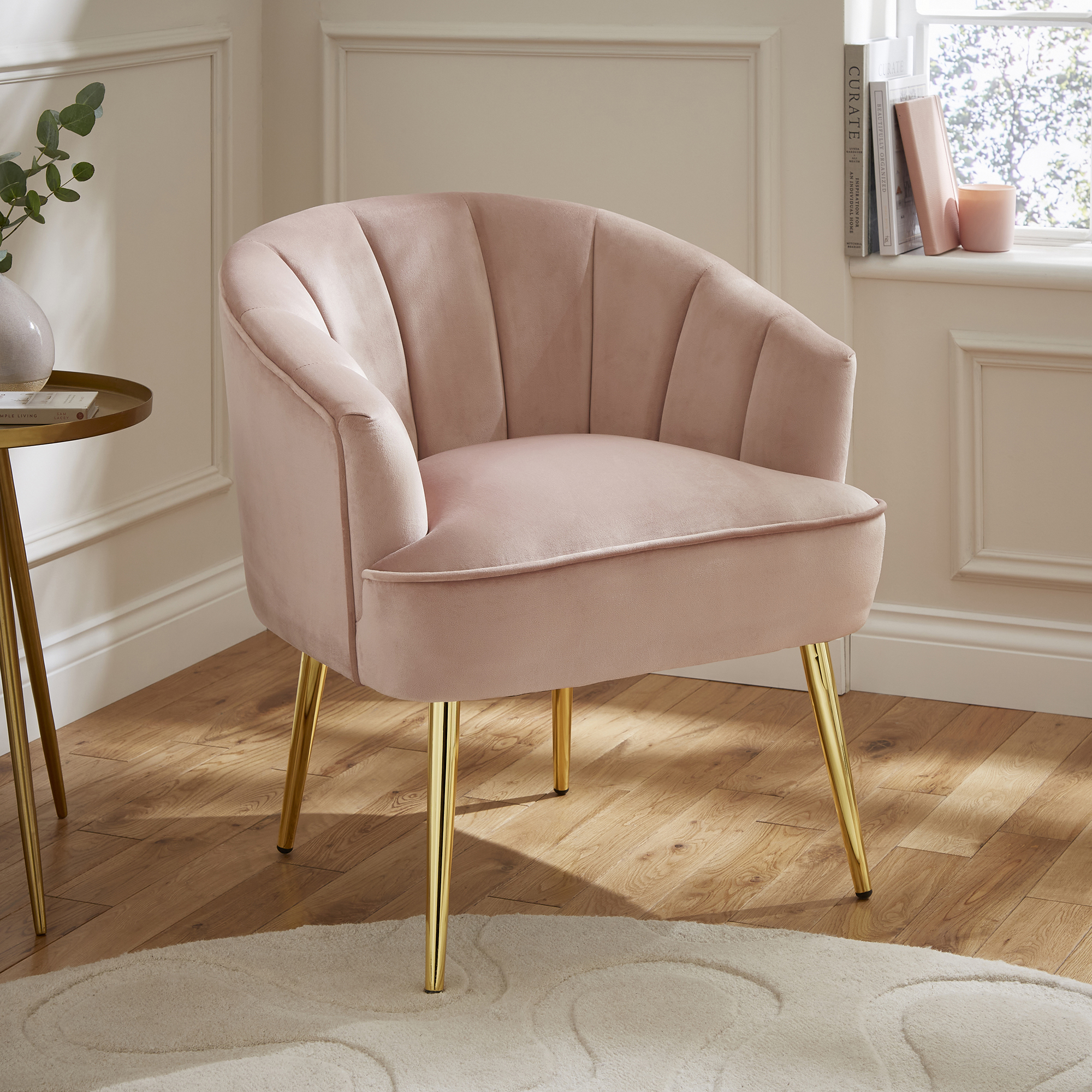 Pettine Scalloped Design Gold Legs Chair - Pink - Campbell Craft