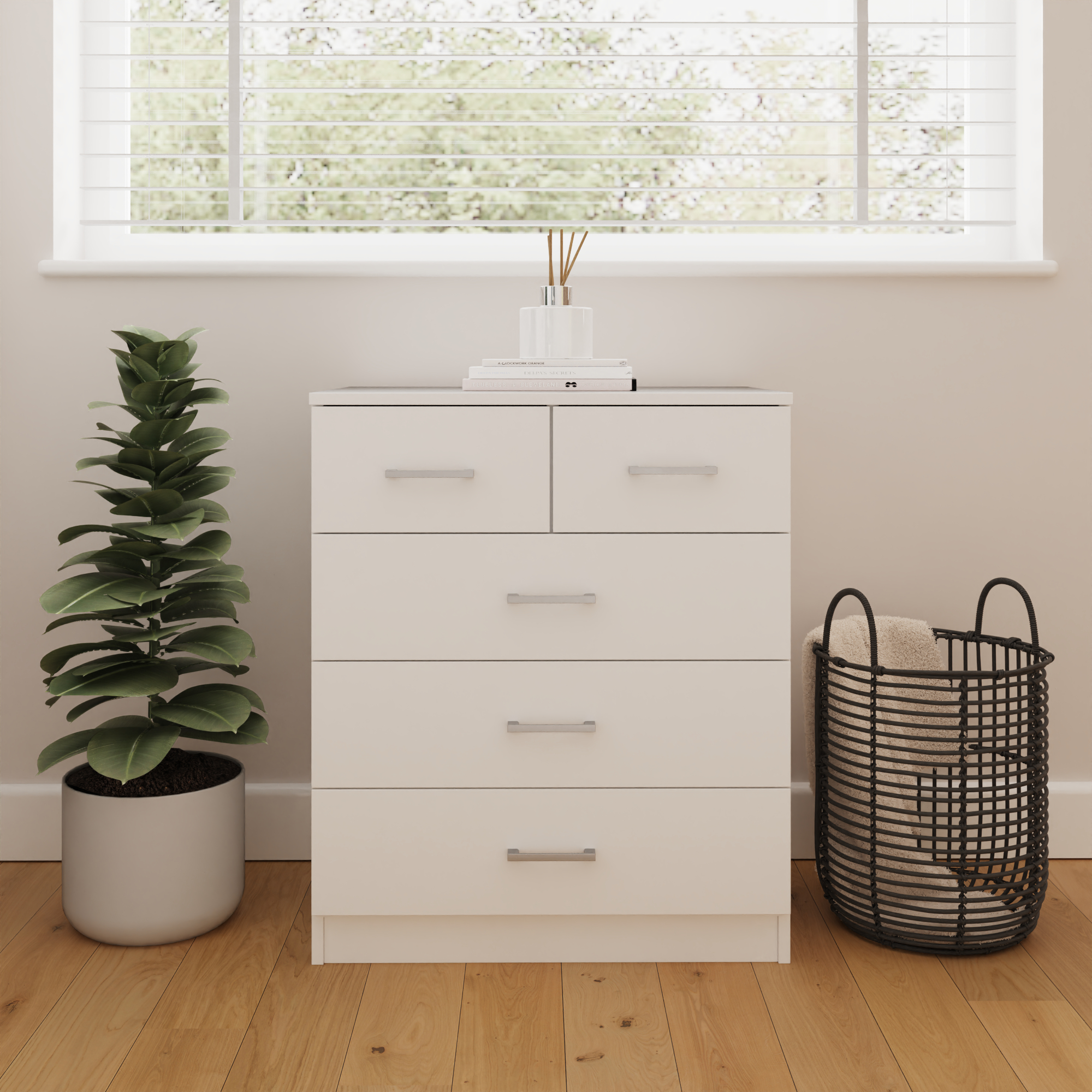 BRAIL White Chest of Drawers - Medium-sized, 5 Drawers - Campbell Craft