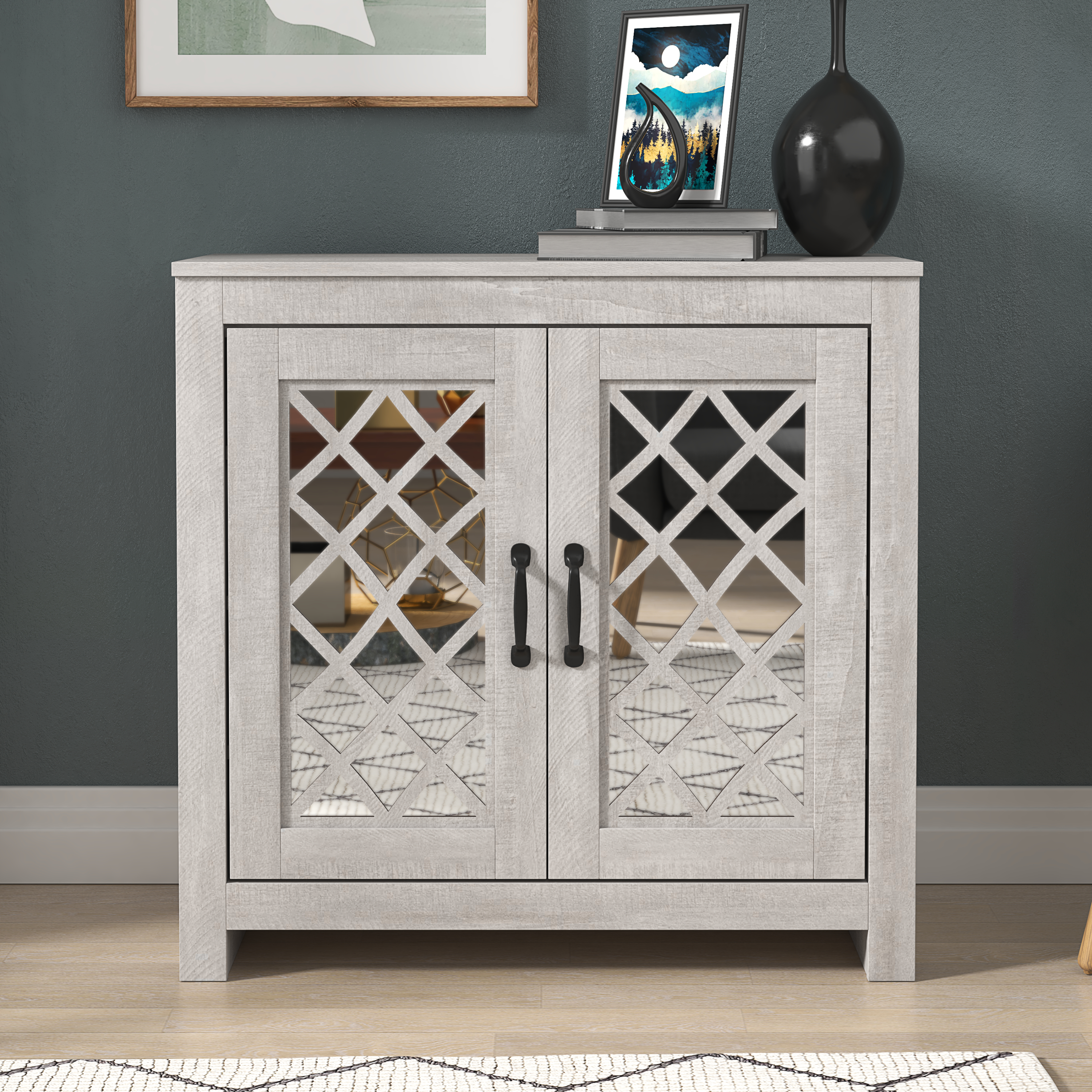 TIVOLI Grey Shoe Cabinet - Medium-sized, 2 Door, 12 Pair Storage, Mirrored - Campbell Craft
