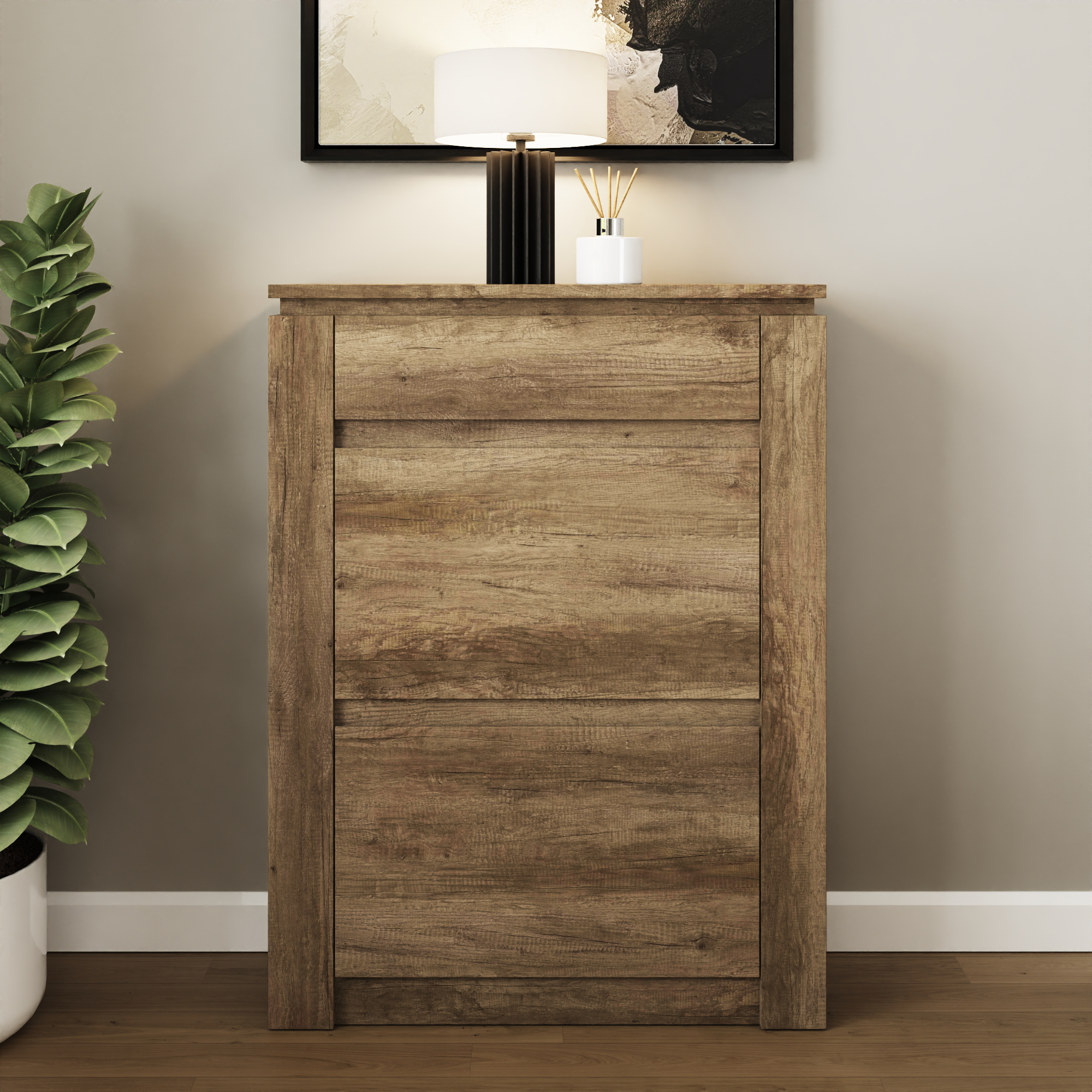 Canyon 2 Tier Flip Door Shoe Cabinet - Oak - Campbell Craft