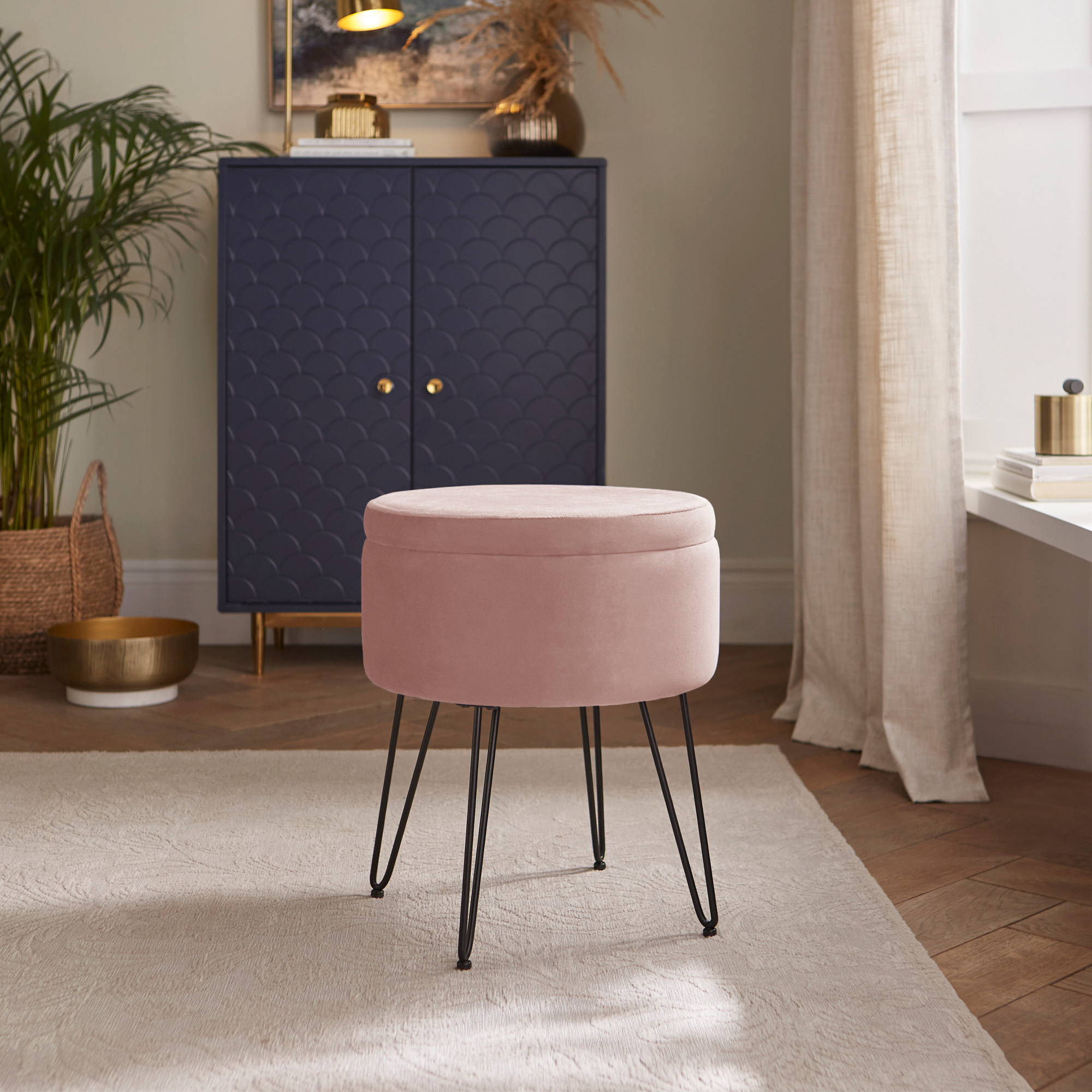 AVEN Soft Velvet Ottoman Storage Stool - Blush Pink - Campbell Craft