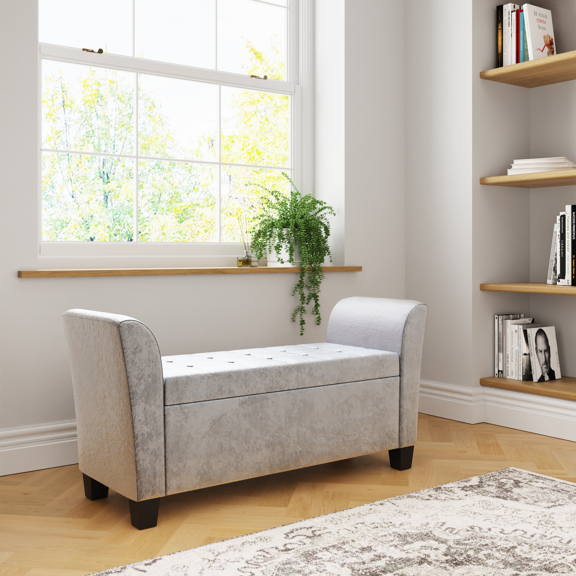 Verona Window Seat Grey Crushed Velvet - Campbell Craft