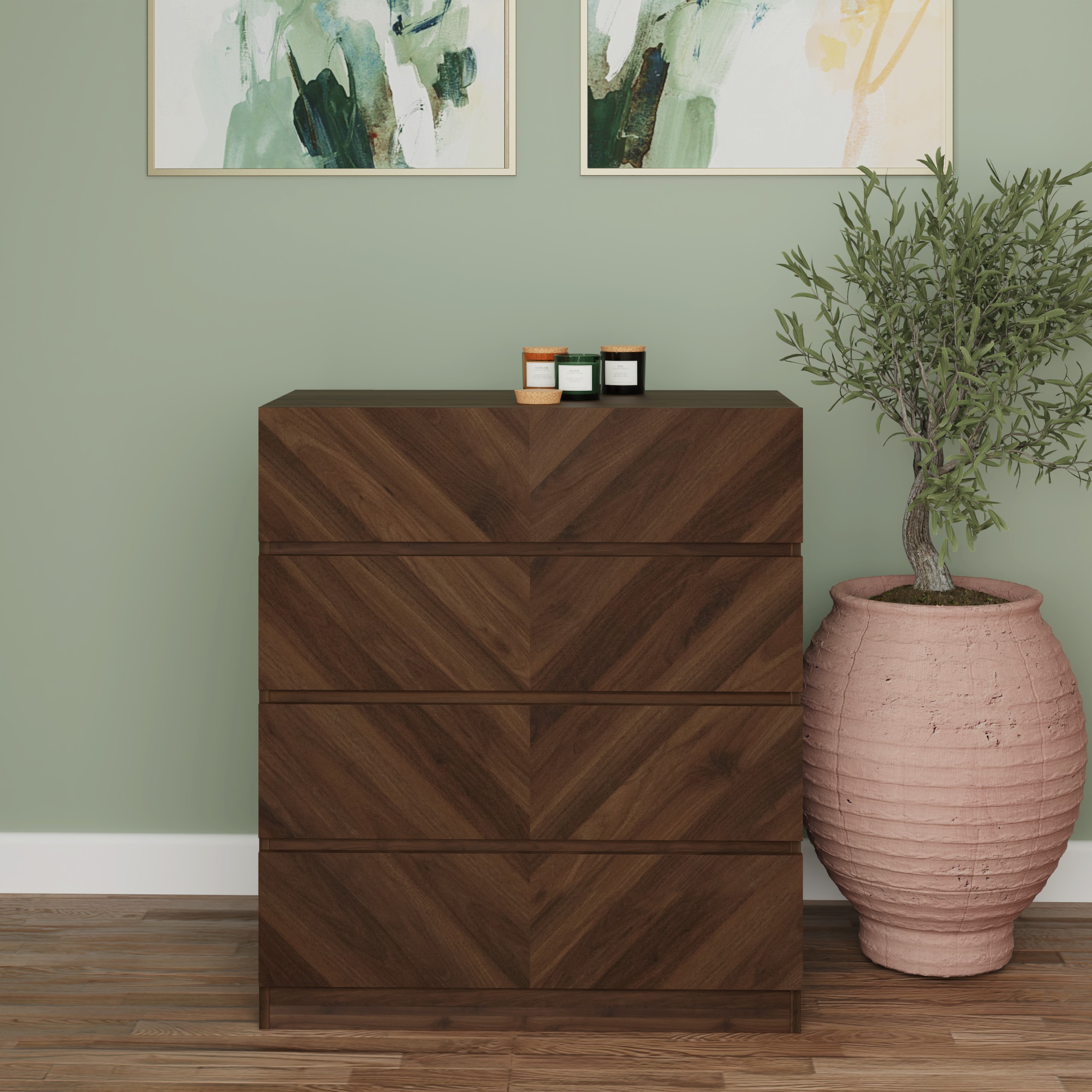 CHARLESTON II Oak Finish Chest of Drawers - Medium-sized, 4 Drawers - Campbell Craft