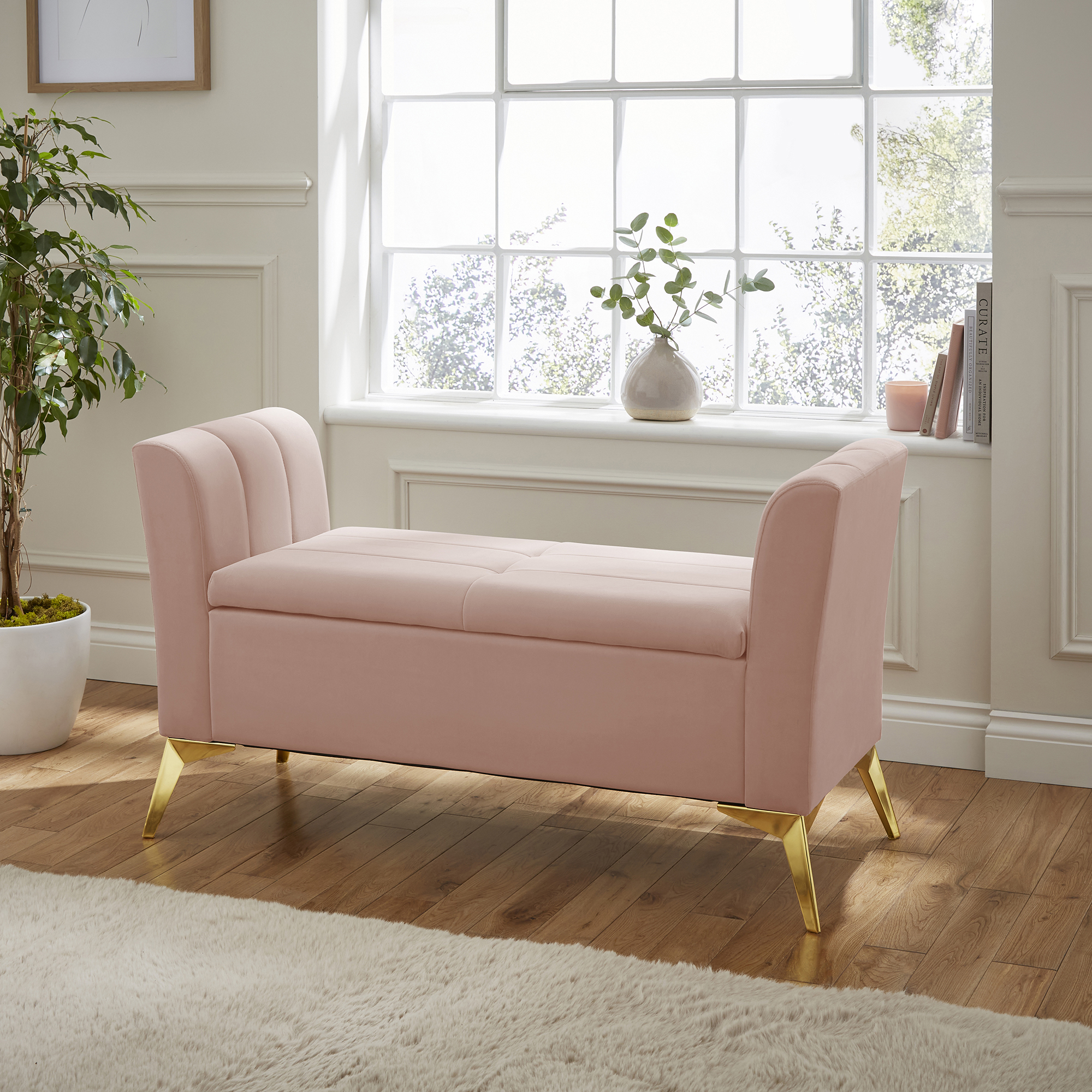 Pettine Ottoman Storage Bench - Blush Pink - Campbell Craft