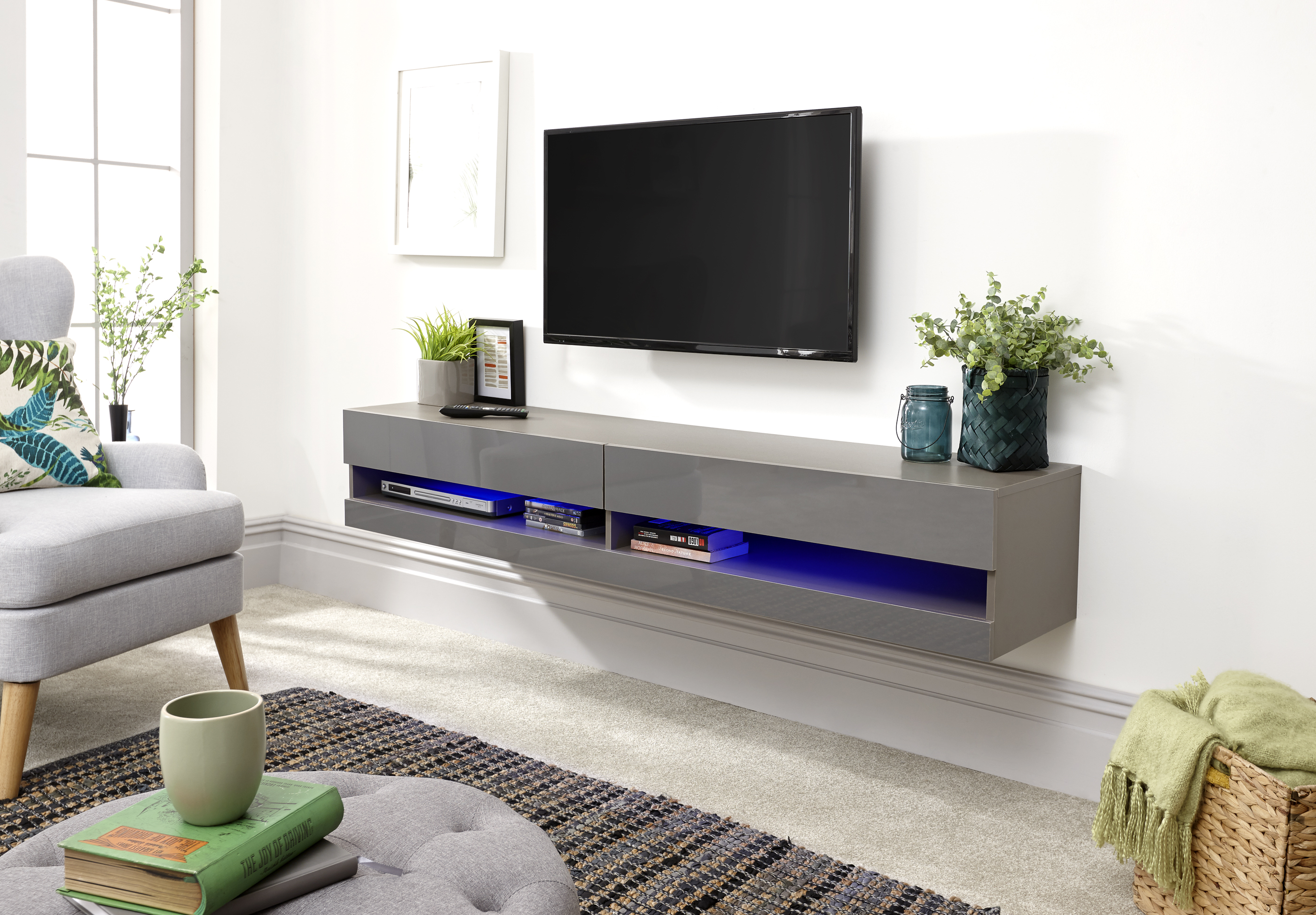Galicia Wall-Mounted Grey TV Unit - 180CM TV Unit - Campbell Craft