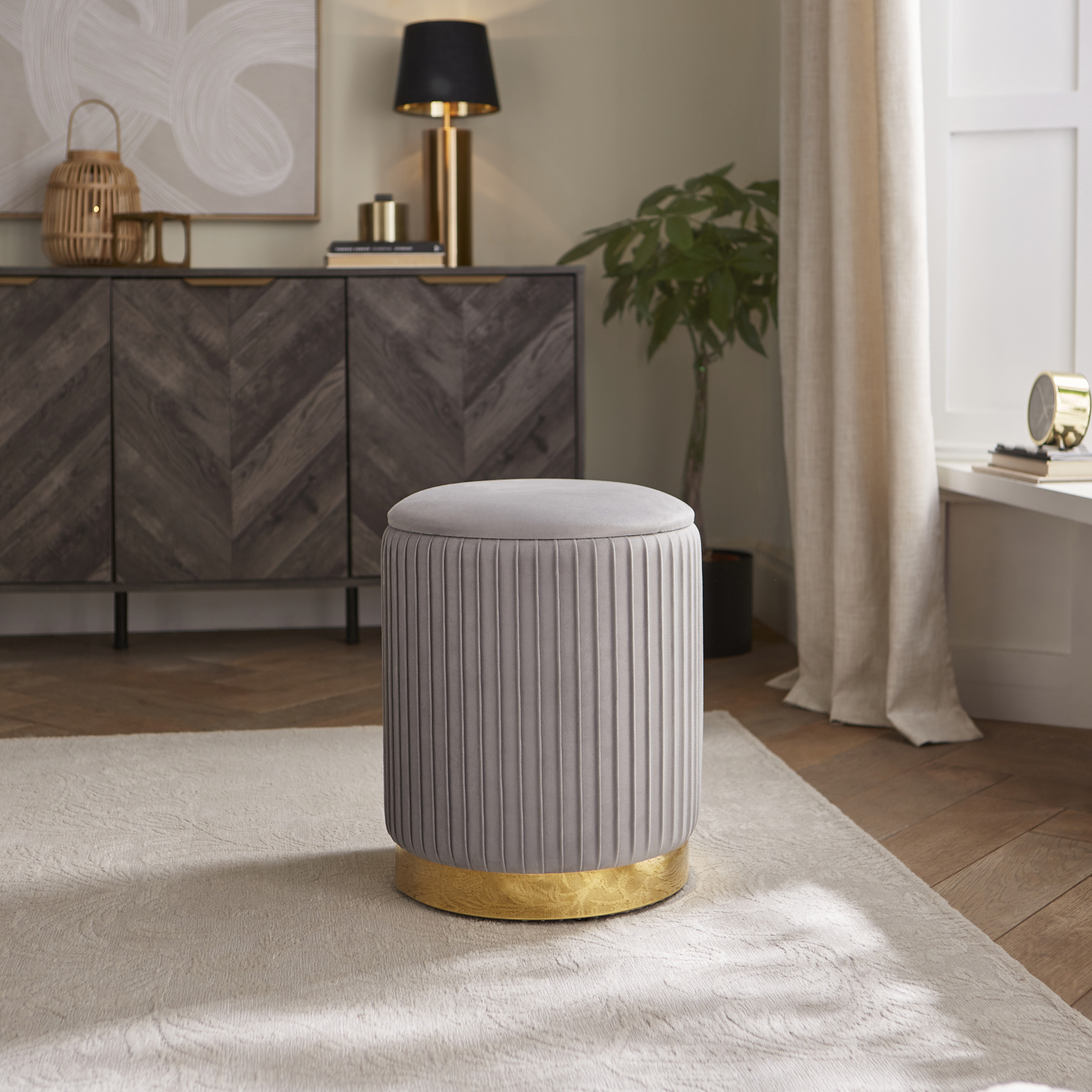 ELODIE Pleated Ottoman Storage Stool - Grey - Campbell Craft