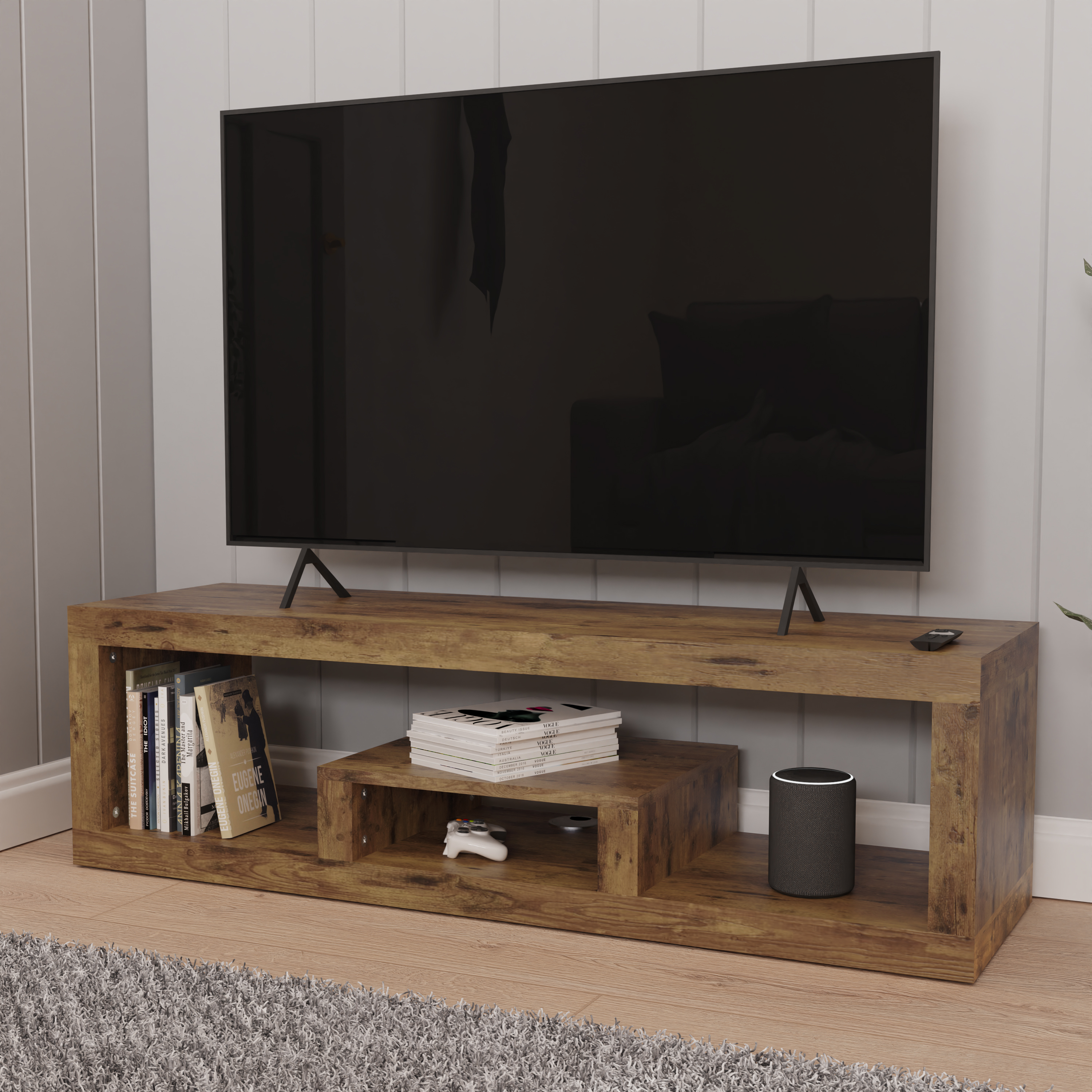 TV Stand - Dunbar Lowboard TV Unit Dark Mango Wood Finish Mango - Campbell Craft