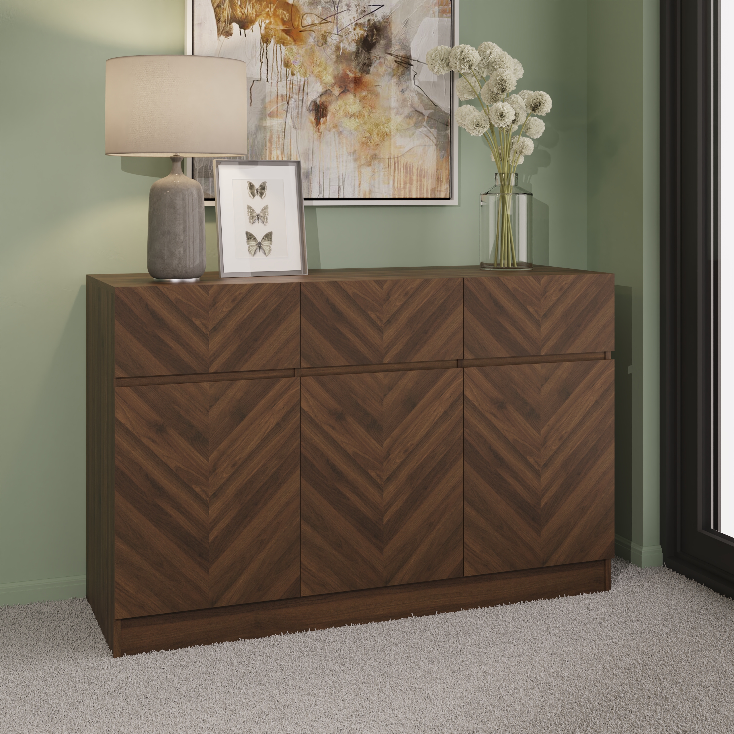 Quattro 3 Door 3 Drawer Large Sideboard - Royal Walnut - Campbell Craft