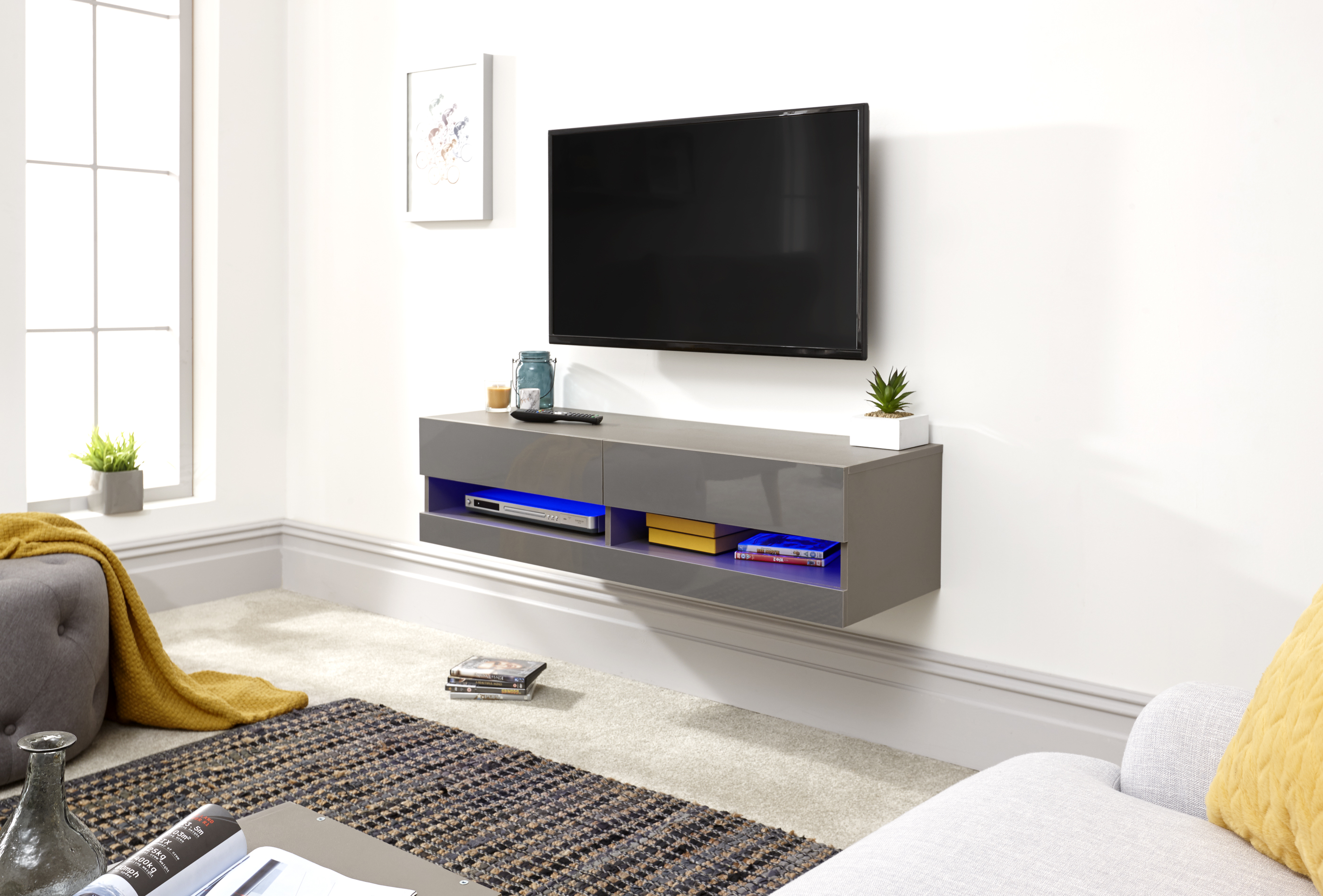 Galicia Wall-Mounted Grey TV Unit - 120CM TV Unit - Campbell Craft