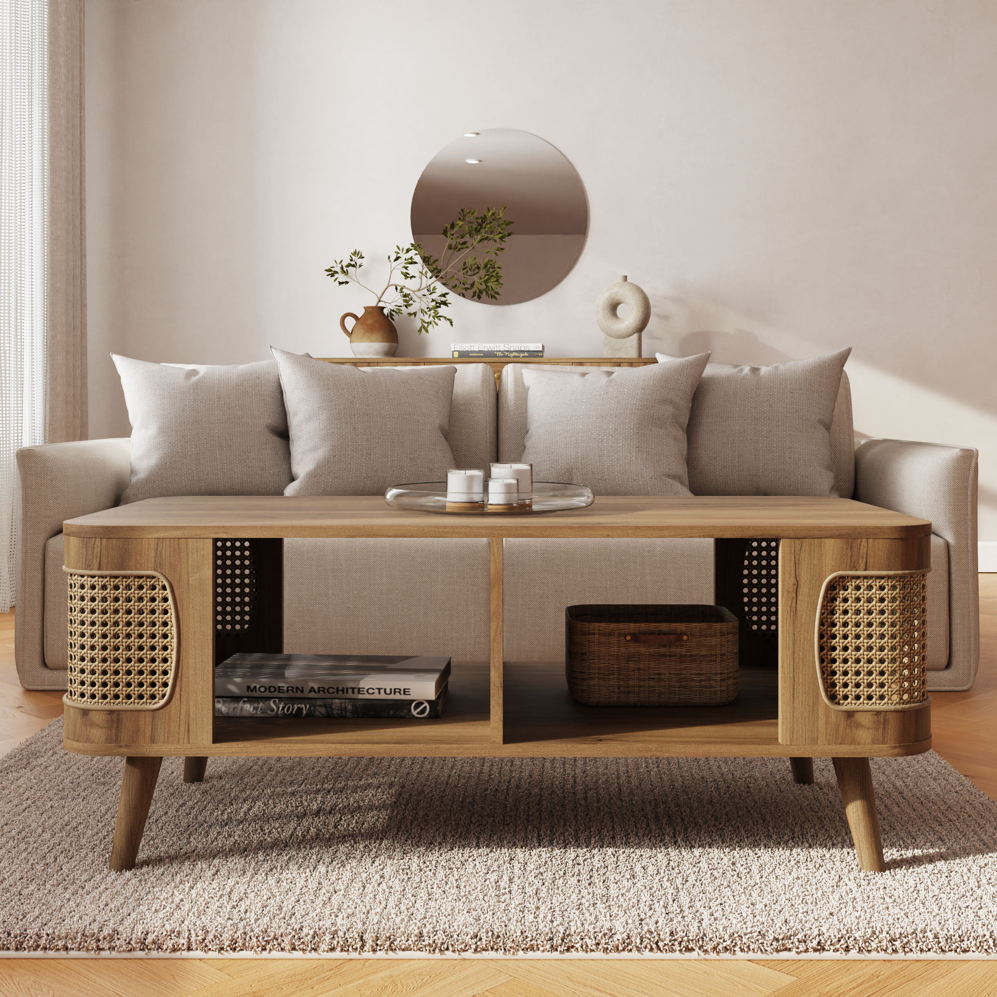 SYLVAN Rattan Coffee Table - Oak - Campbell Craft