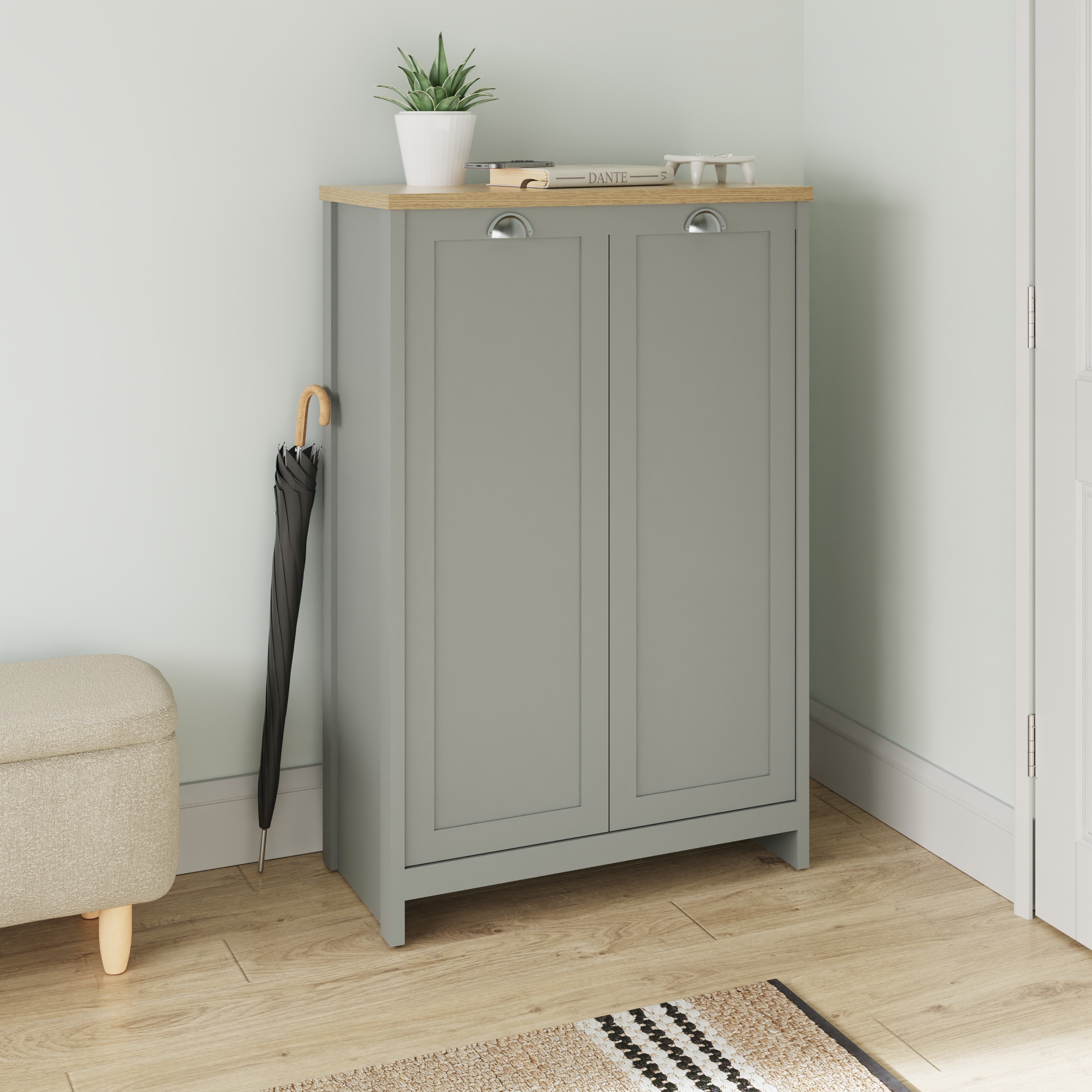 Shoes Cabinet - LEVIS 2 Door Large Cabinet Grey and Bianco Oak - Campbell Craft