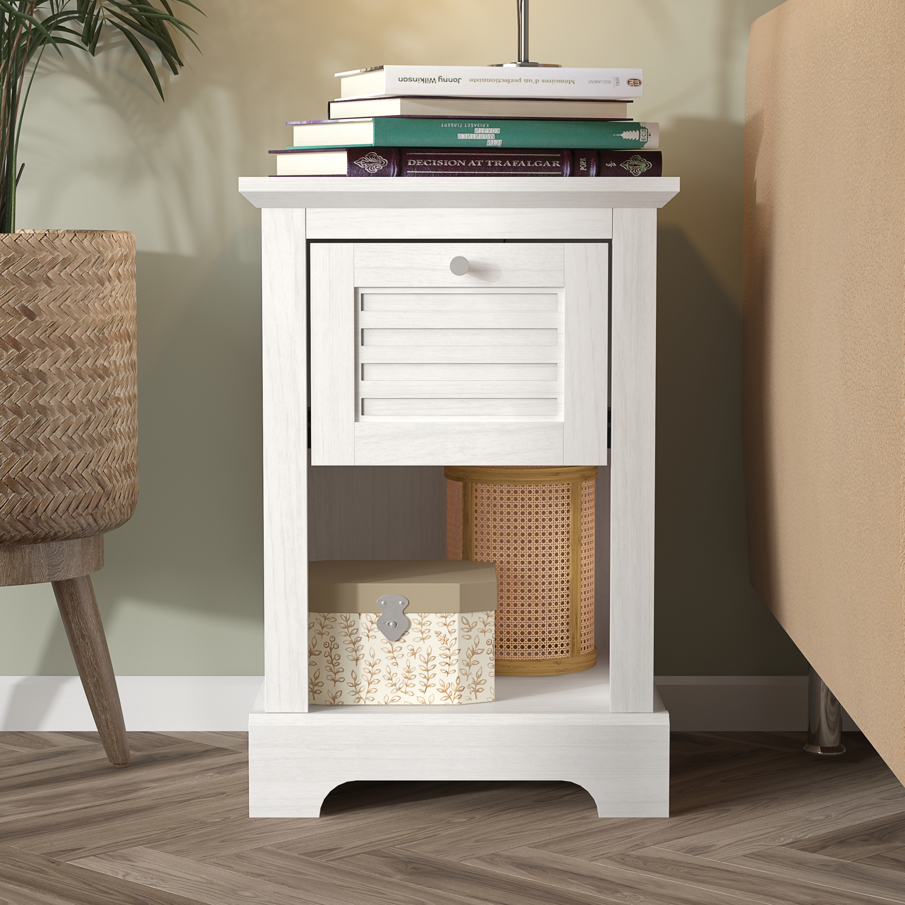 SALMERE 1 Drawer Lamp Table White - Campbell Craft