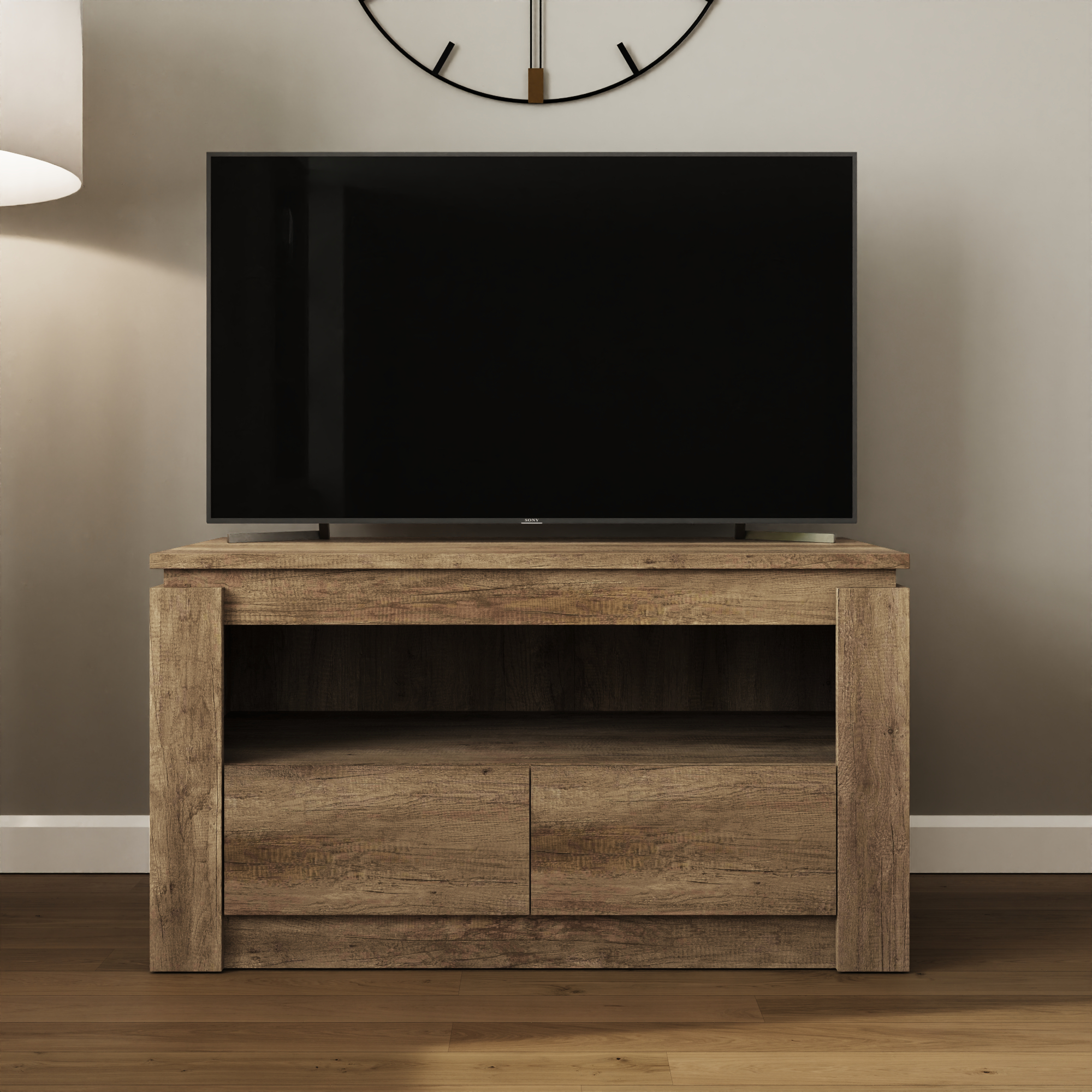 TV Stand - Miller Oak 2 Drawer TV Unit Grey Oak - Campbell Craft