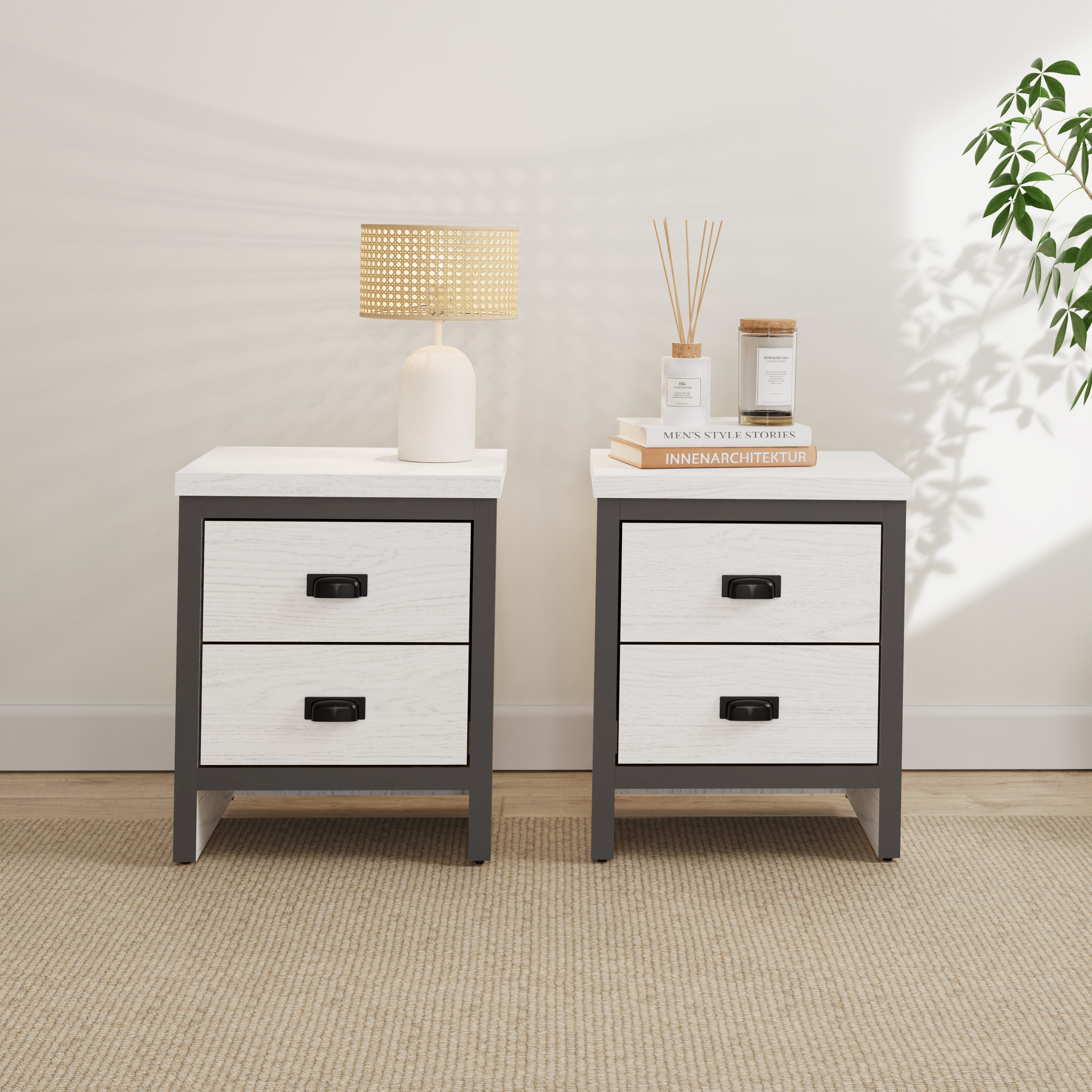 BELONA 2 Drawer Bedside Table Pair White - Campbell Craft