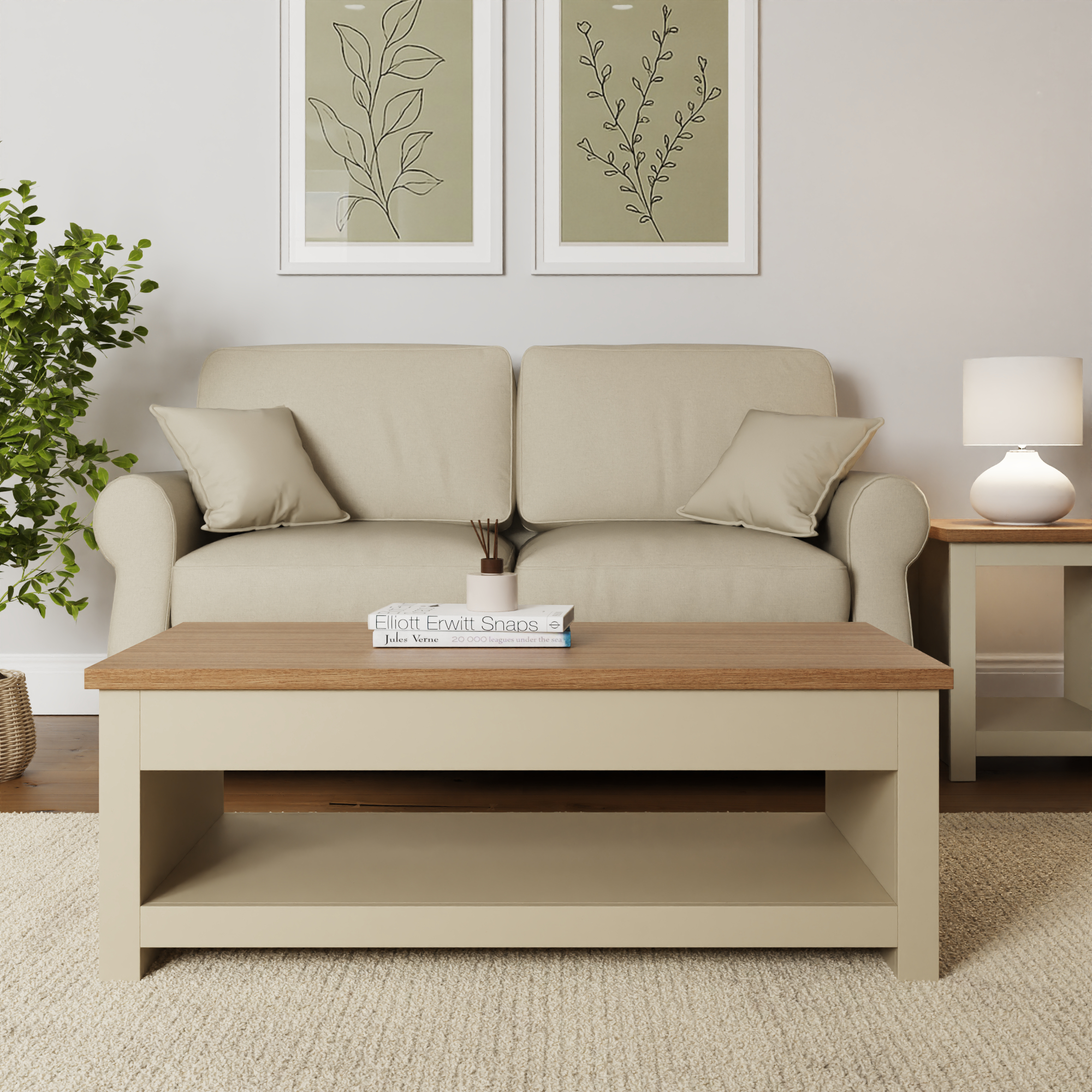 Lancaster Lift Up Coffee Table - Cream - Campbell Craft