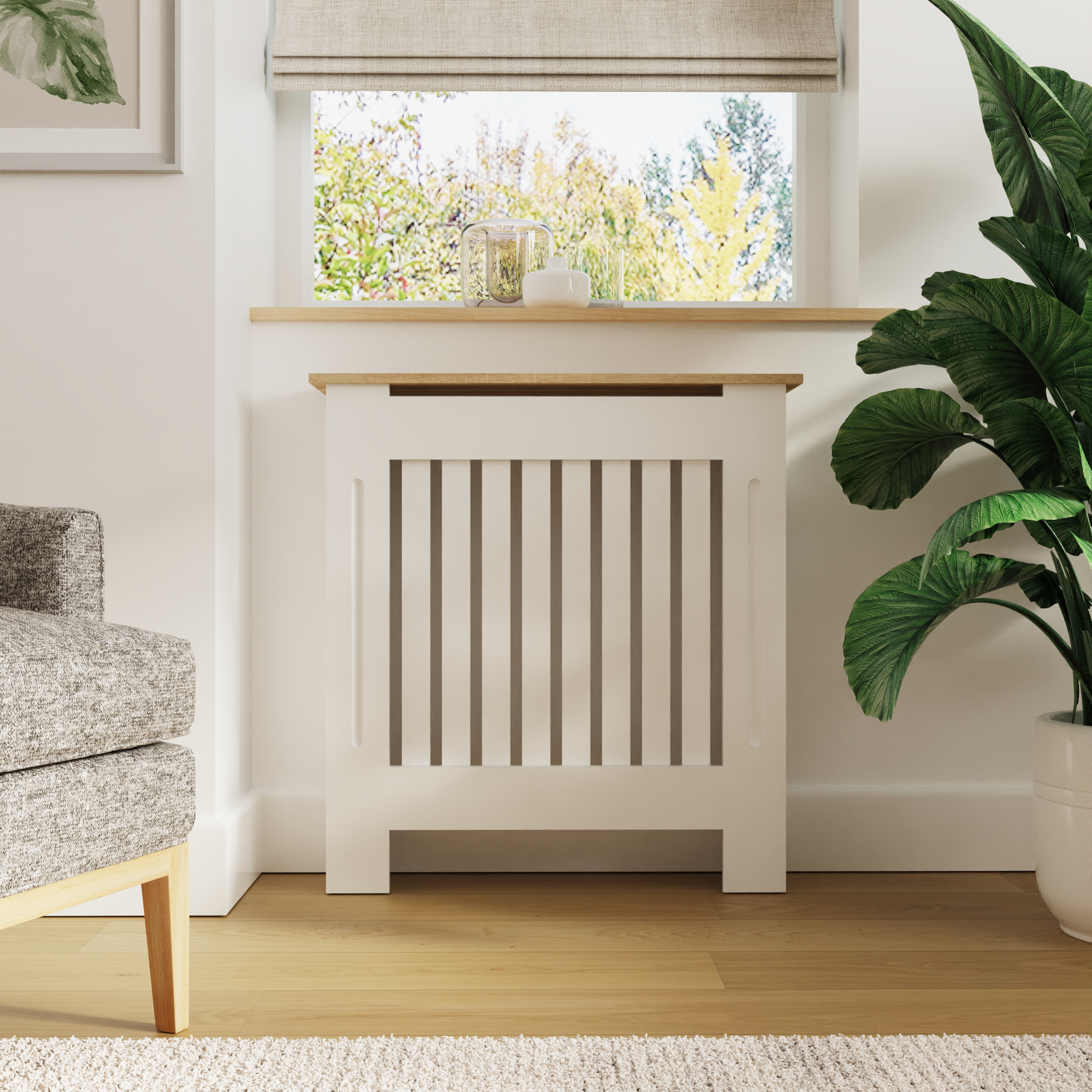 Radiator Cover - Emily Radiator Cover Small White and Oak - Campbell Craft
