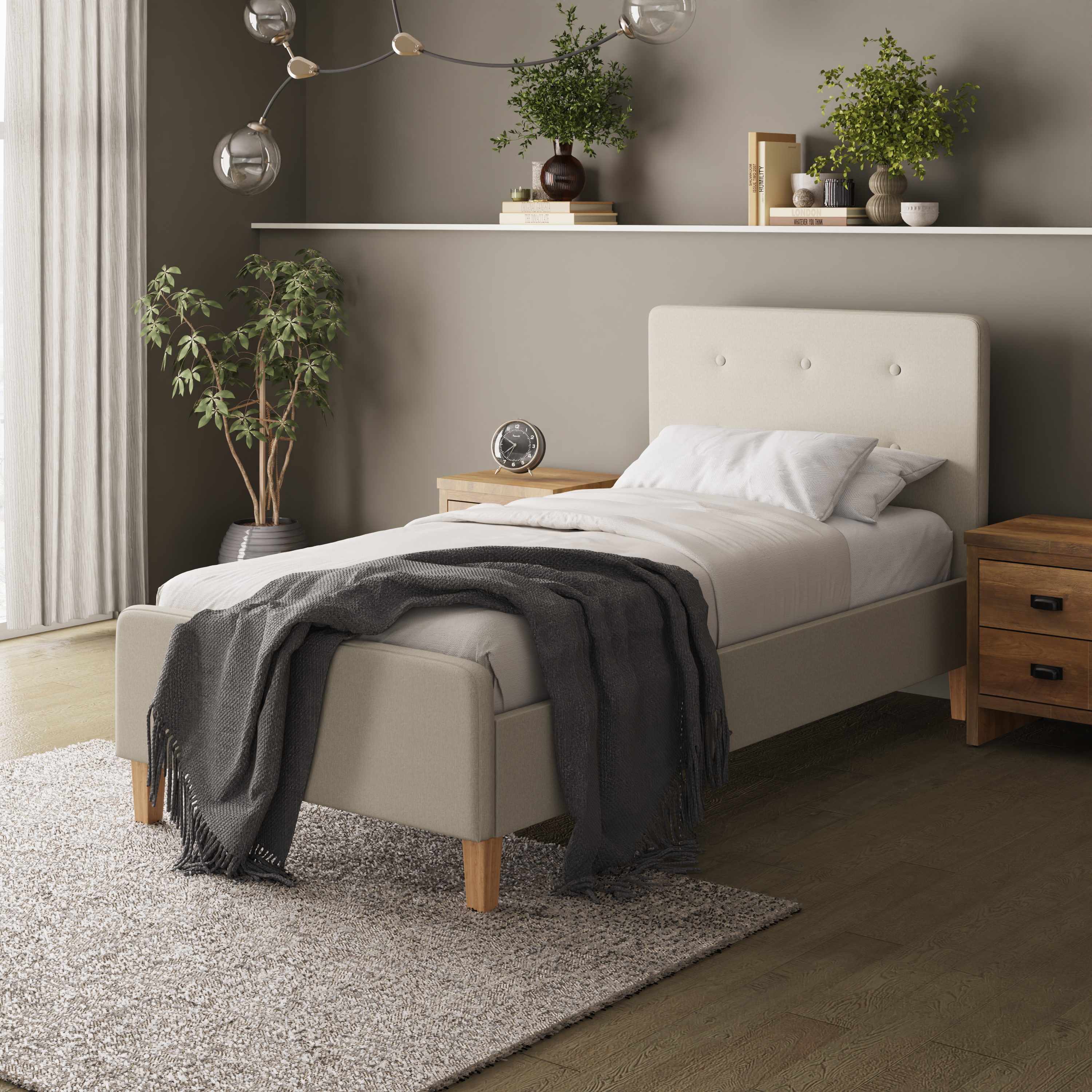 Ashbourne 3ft Single Upholstered Beds - Natural - Campbell Craft