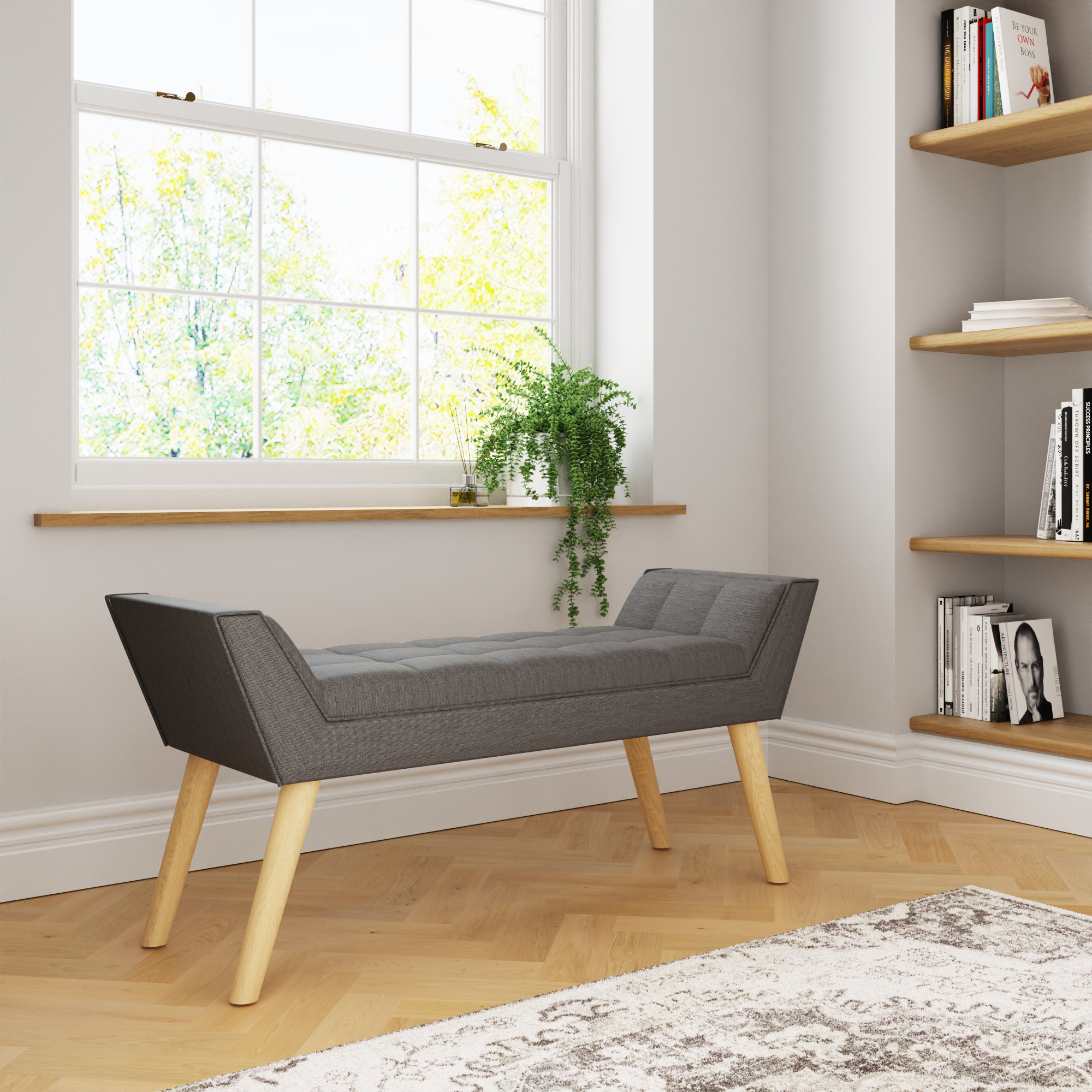 Milan Upholstered Bench Dark Grey Hopsack - Campbell Craft