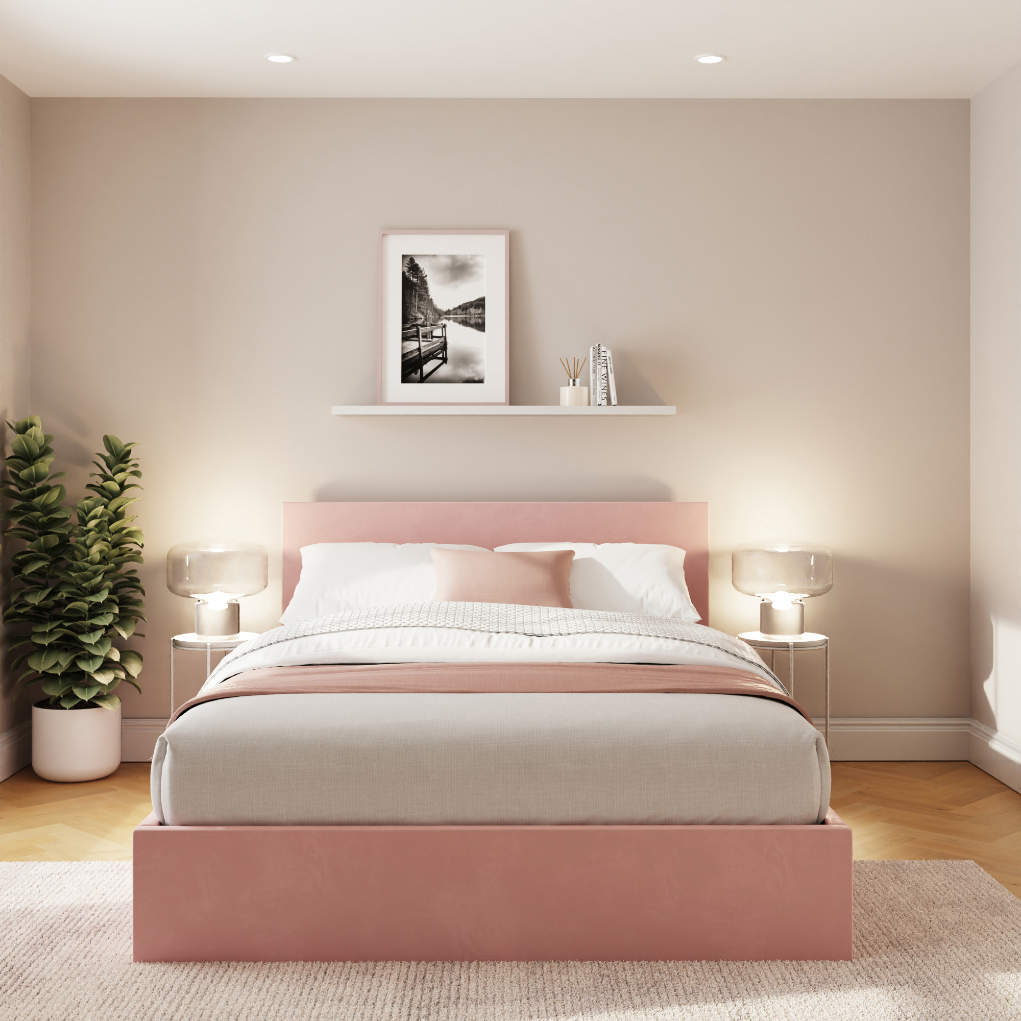 ENLIX Kingsize Velvet Ottoman Storage Bedframe - Blush Pink - Campbell Craft