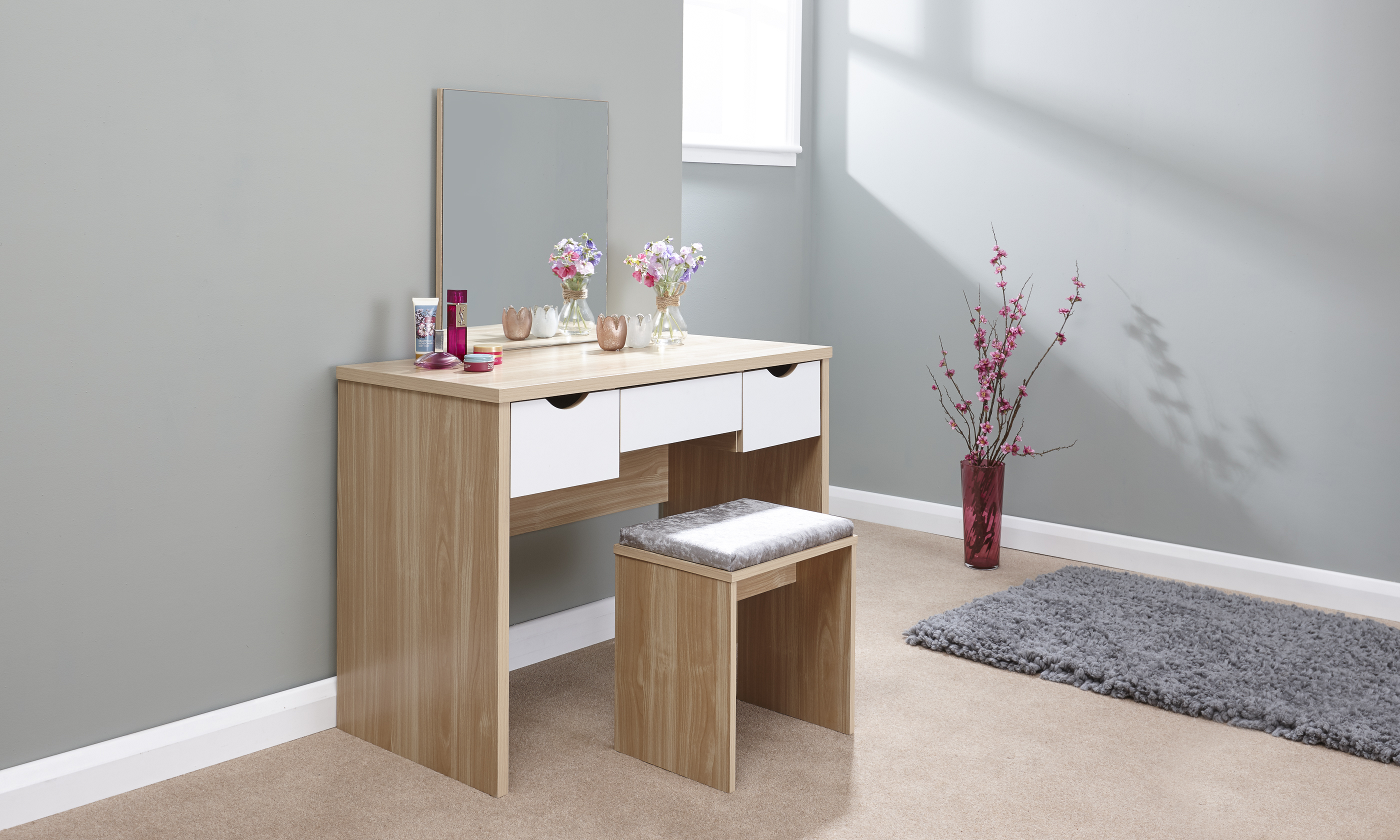 Dressing Table - ELIZABETH Dresser Oak and White 100cm - Campbell Craft