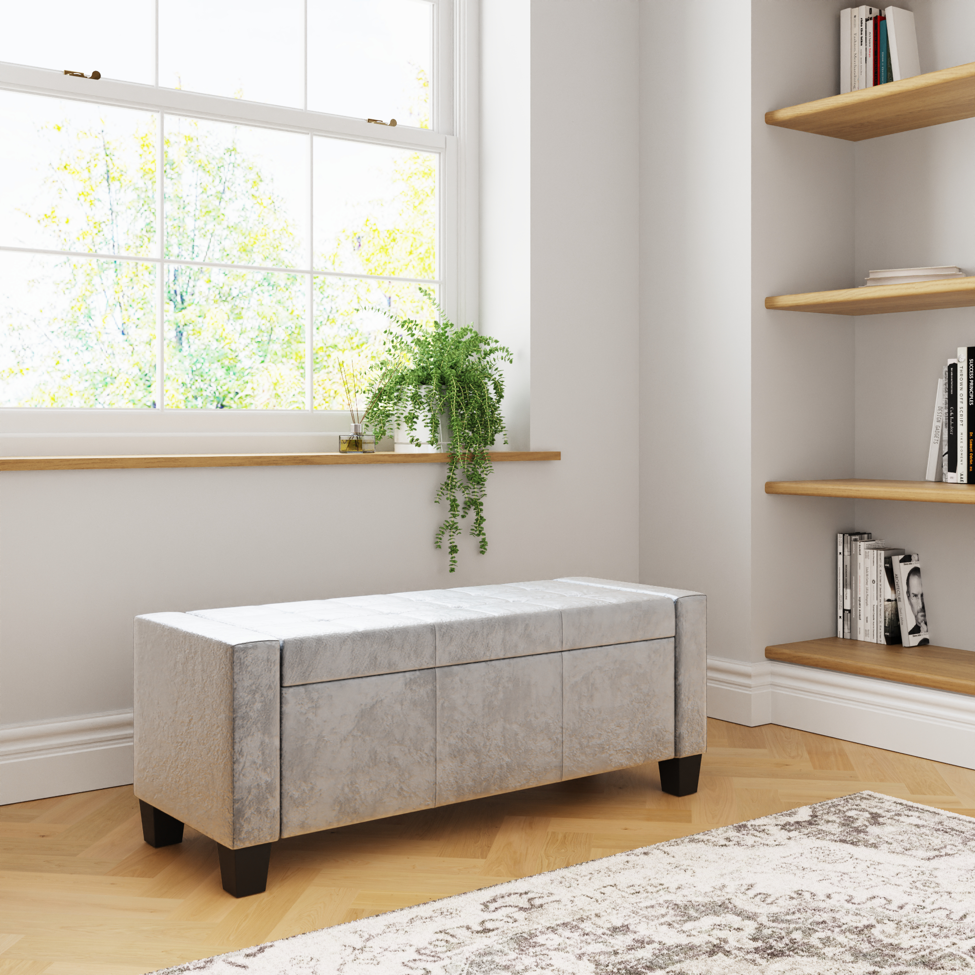 Verona Ottoman Bench Grey Crushed Velvet - Campbell Craft