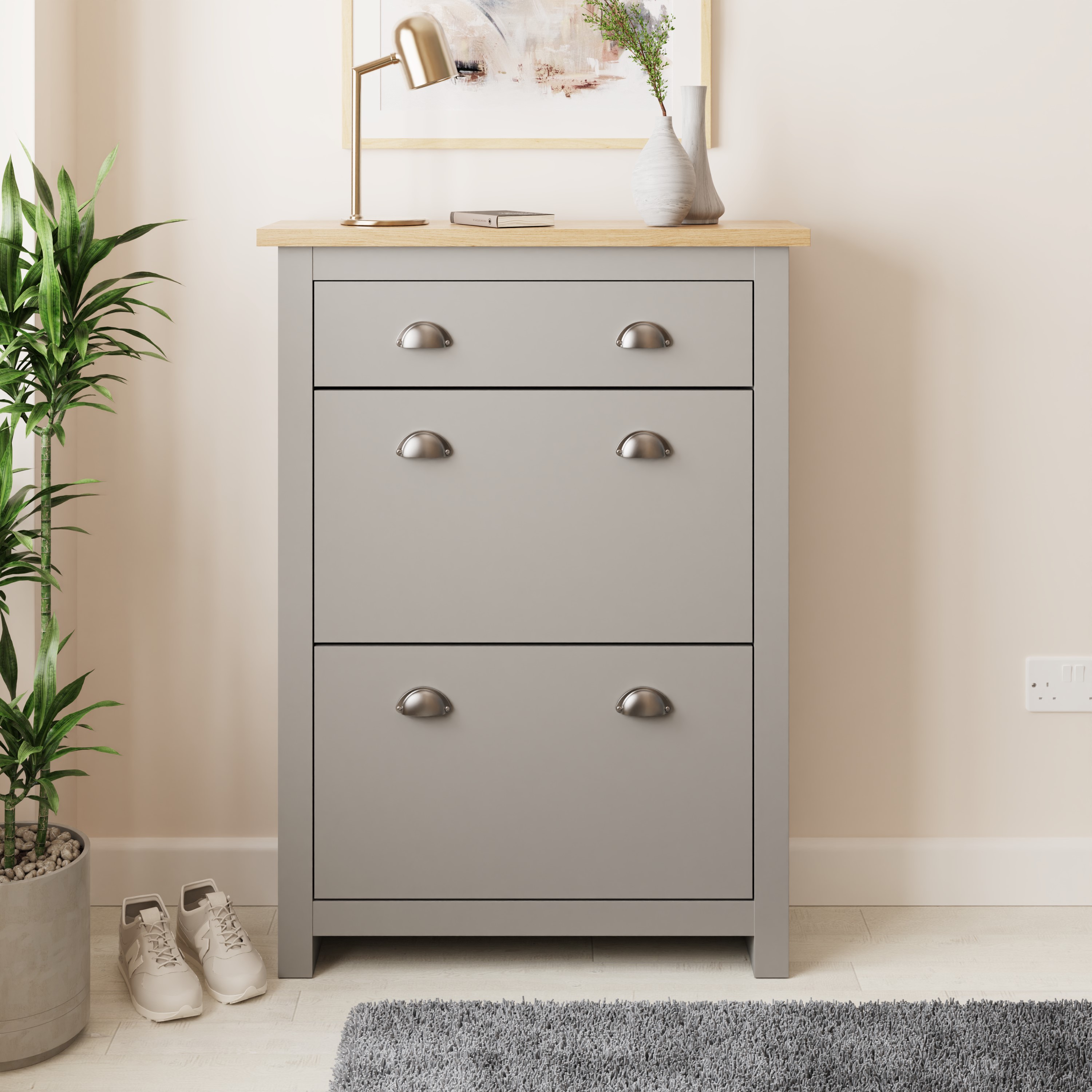 Lancaster 2dr 1drw Shoe Cabinet Grey - Campbell Craft