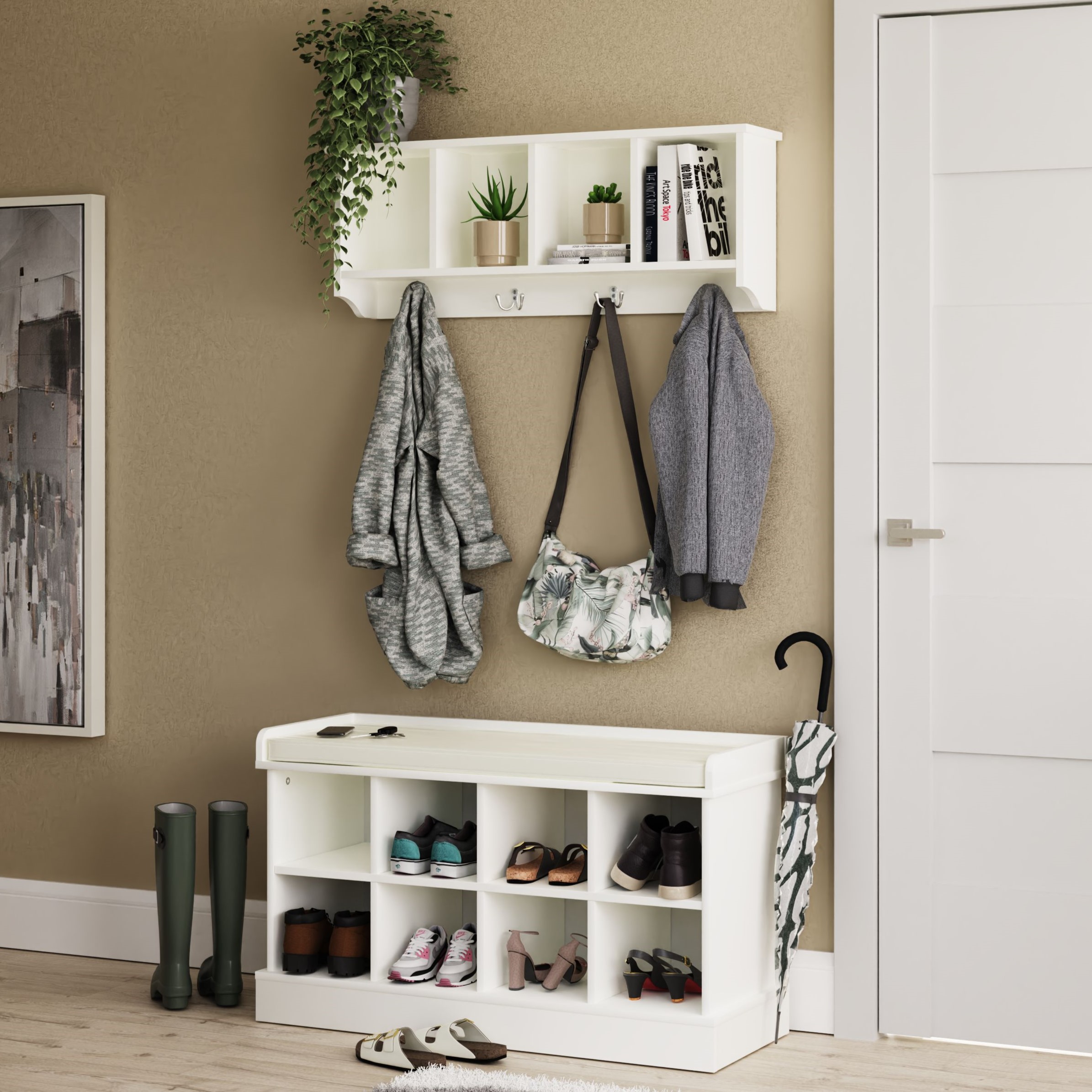 Kempton Shoe Bench Wall Rack White - Campbell Craft