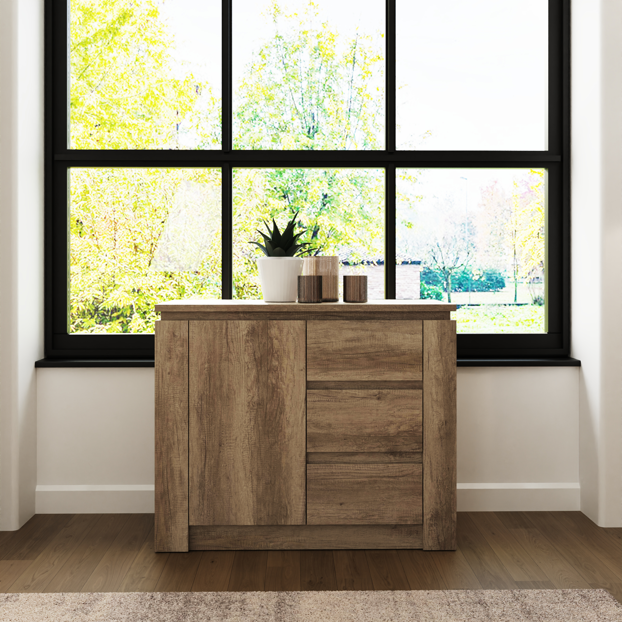CANYON Oak Effect Sideboard with 3 Drawers and Door - Oak - Campbell Craft
