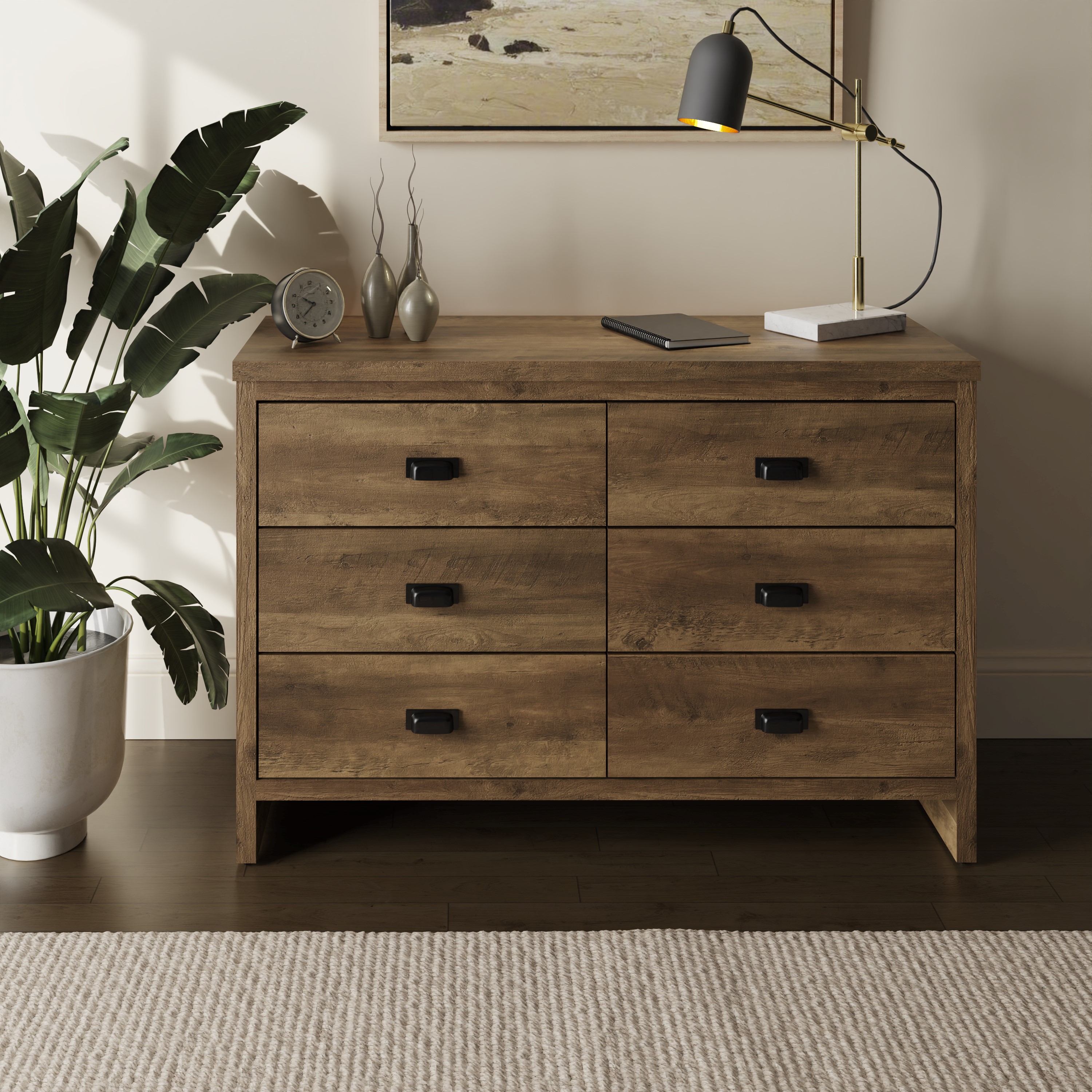 BELONA Oak Finish Chest of Drawers - Large-sized, 6 Drawers, Double - Campbell Craft