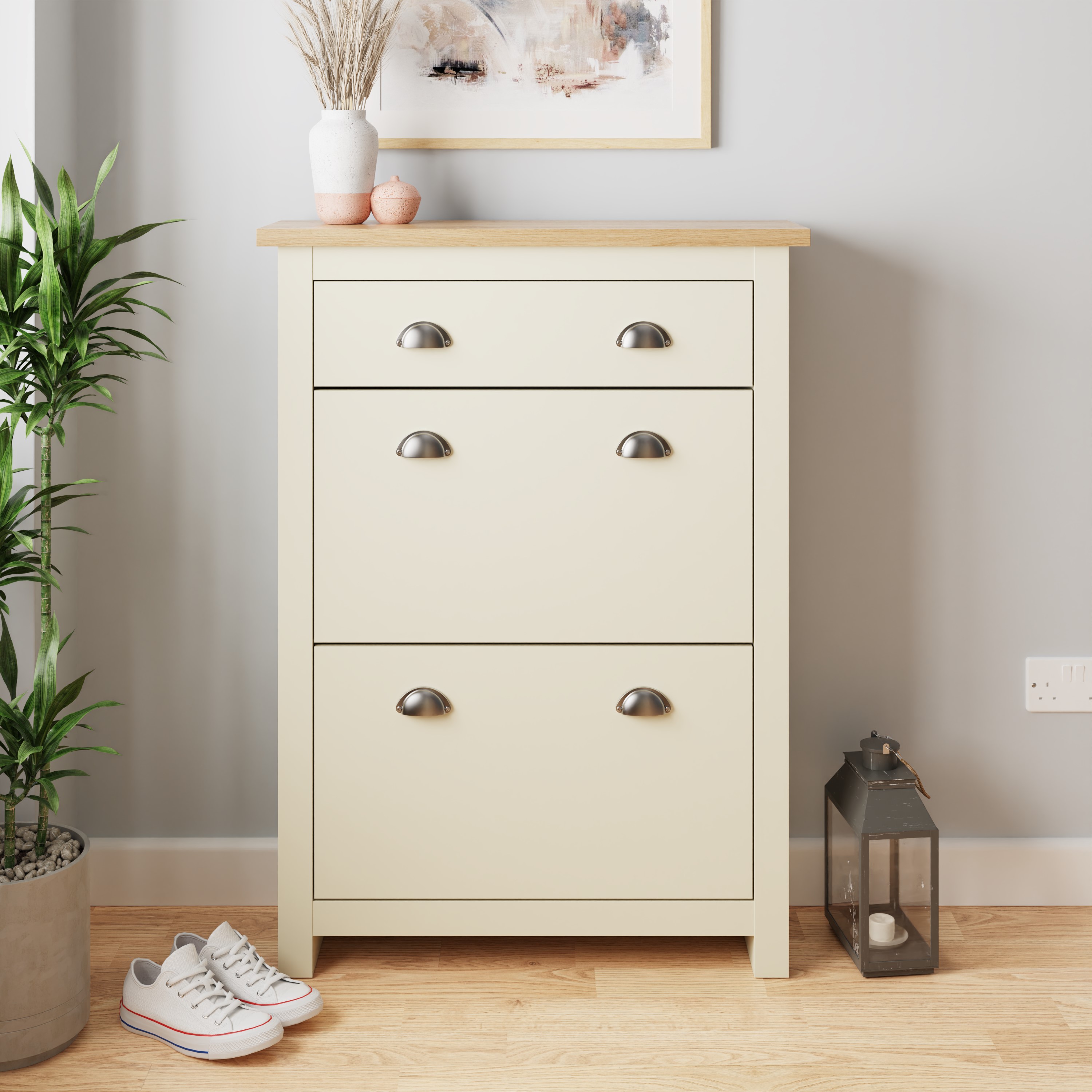 Lancaster 2dr 1drw Shoe Cabinet Cream - Campbell Craft