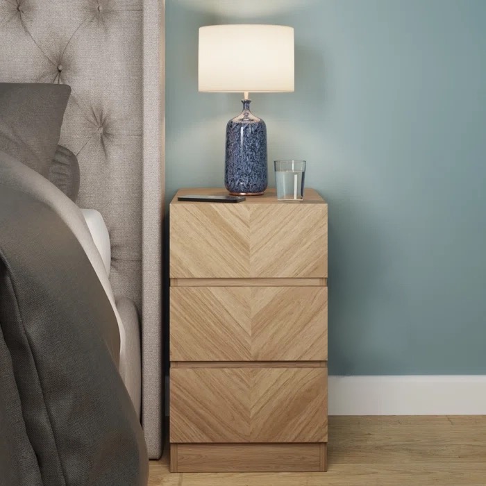 Bedside Table - KATANIA 3 Drawer Nightstand Euro Oak 35cm - Campbell Craft