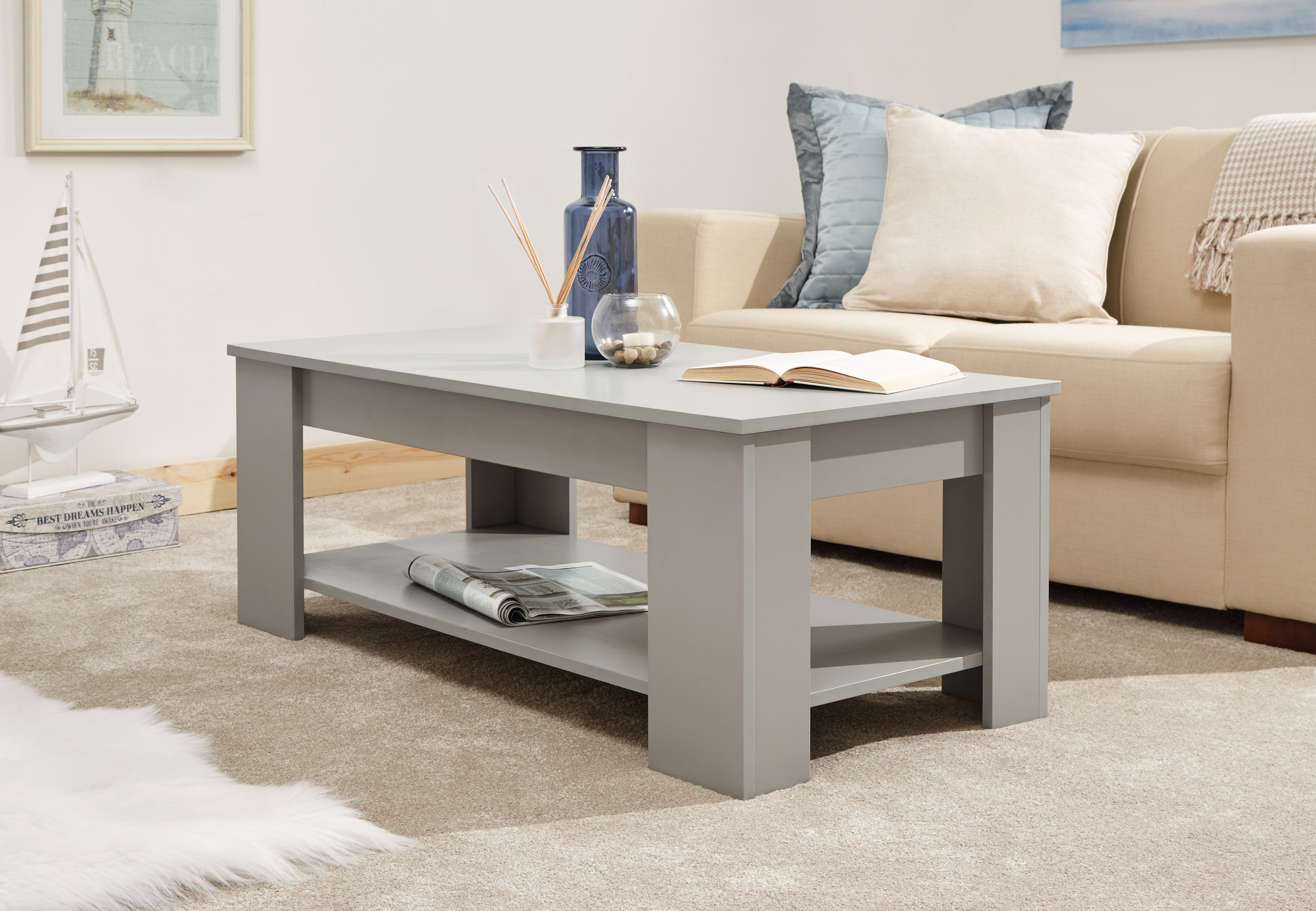 Lift Up Coffee Table - Grey - Campbell Craft