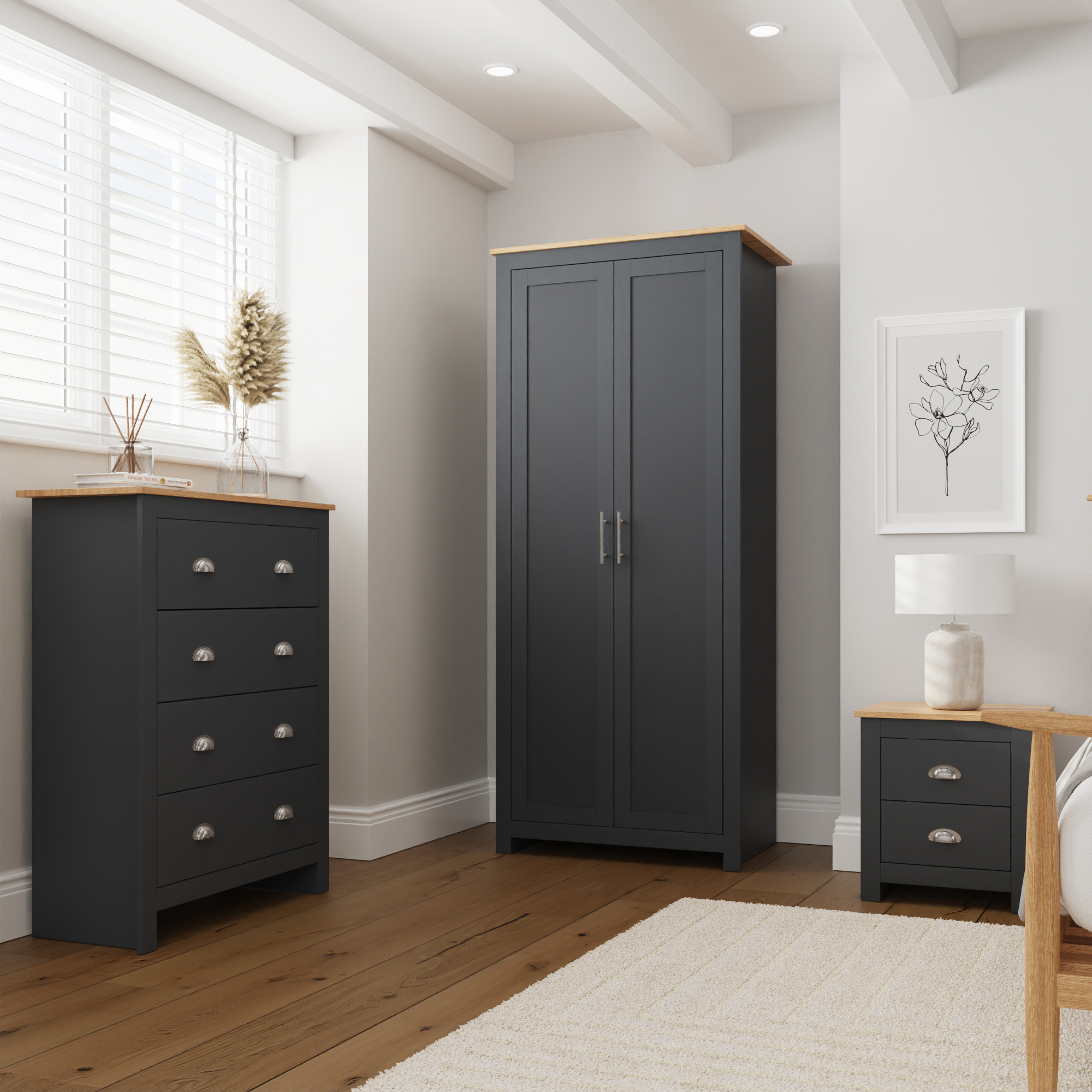 Wardrobe Set - LEVIS 2 Door Bedroom Set 3 Piece Slate Blue 79cm - Campbell Craft