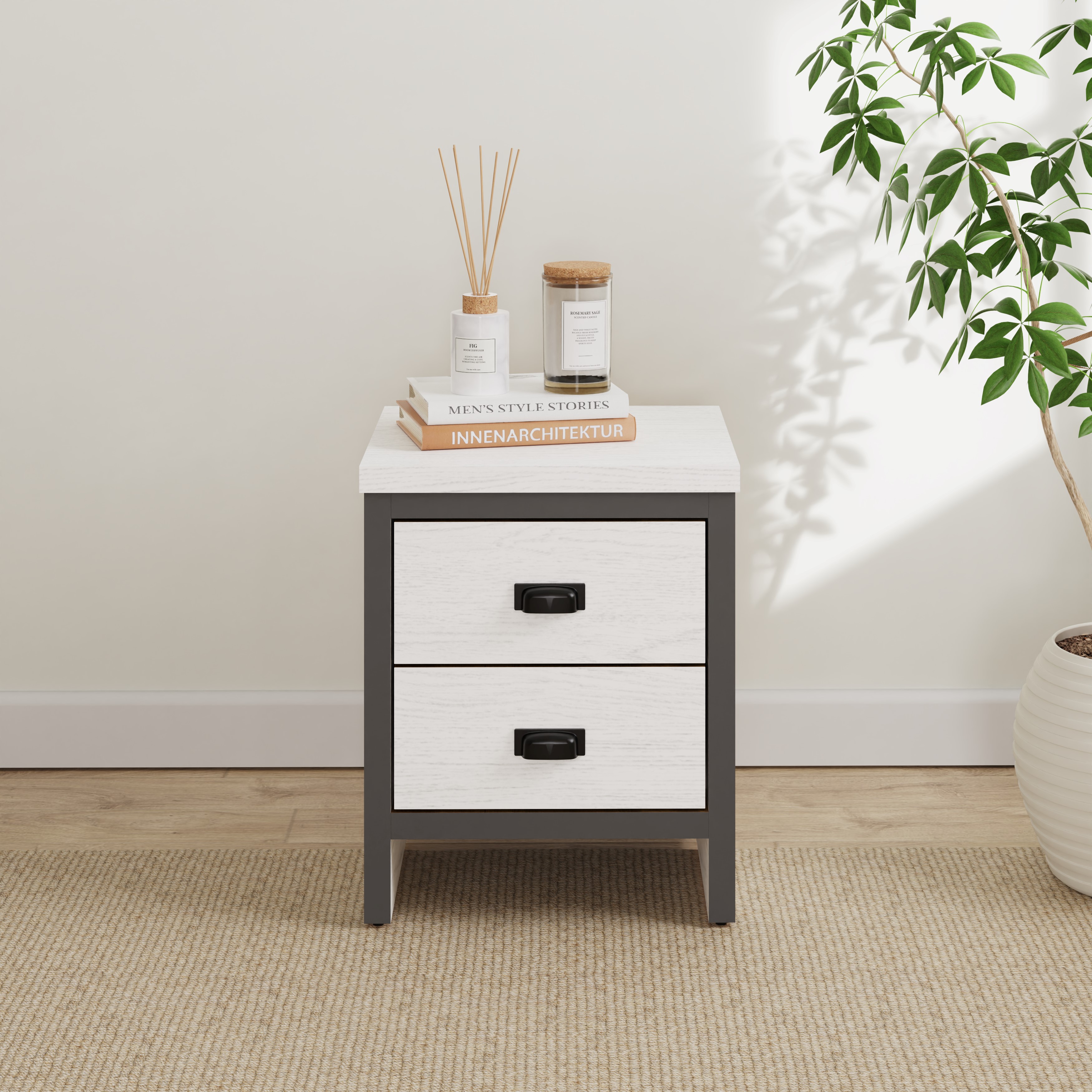 BELONA 2 Drawer Bedside Table White - Campbell Craft