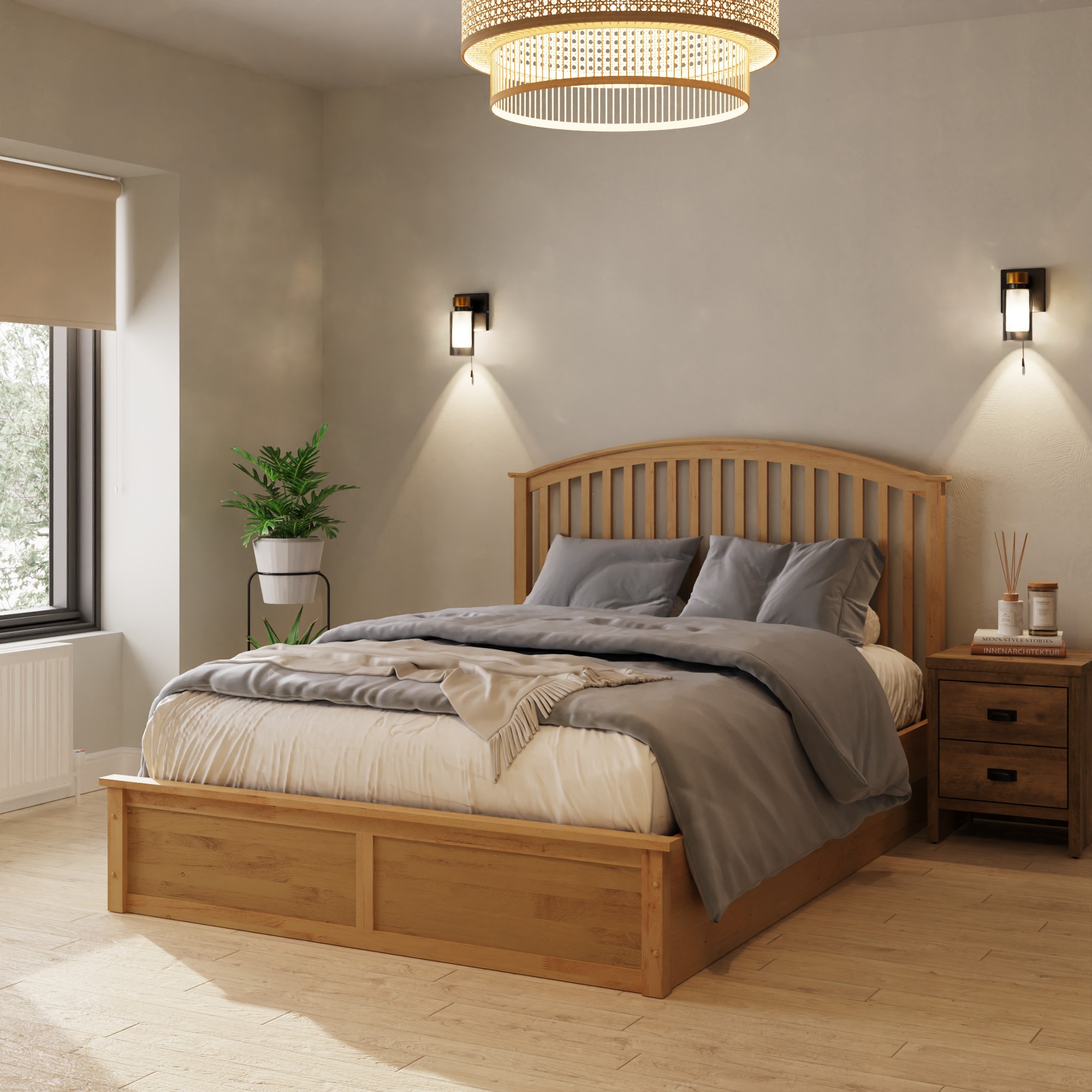 Madrid Wooden Ottoman Bed 135cm Oak - Campbell Craft