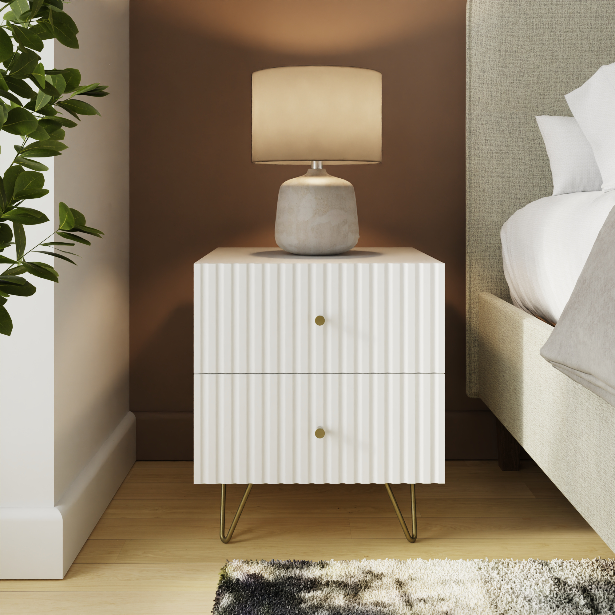 THARO 2 Drawer Bedside Table with Sleek Finish - White - Campbell Craft