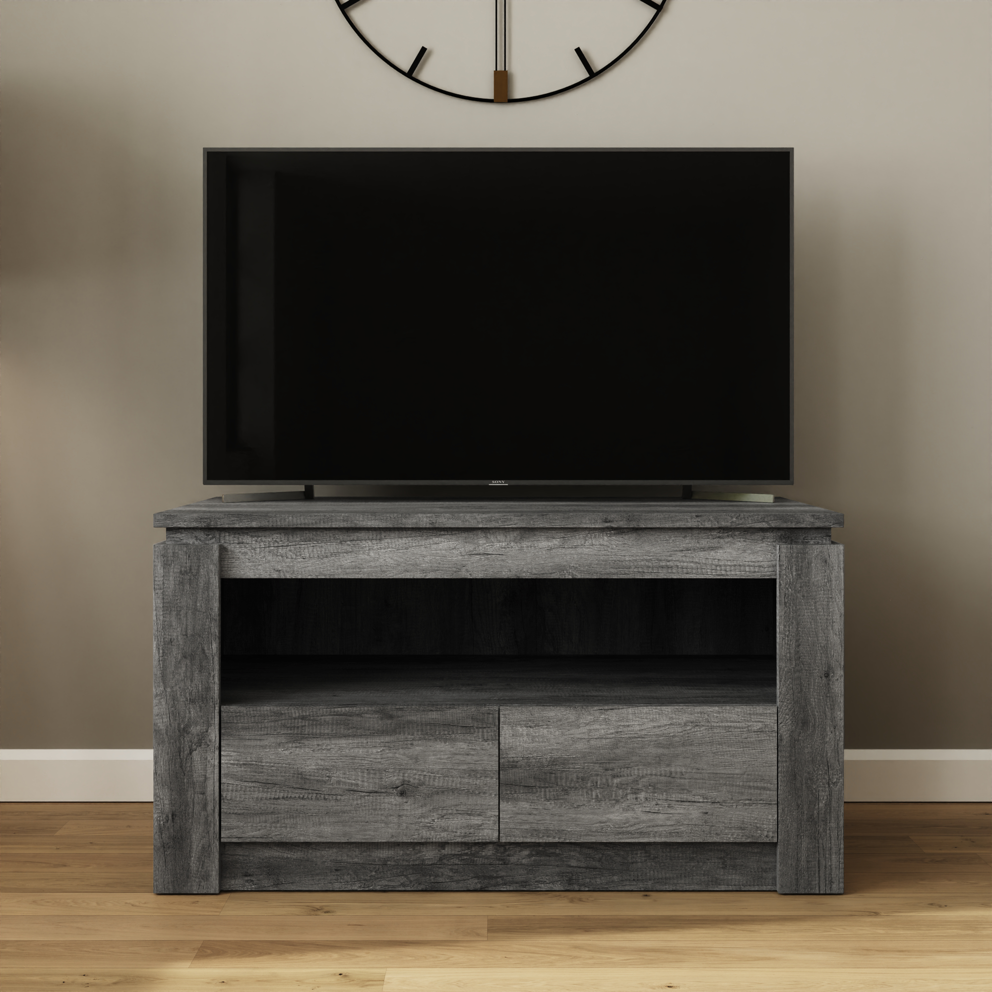 CANON 2 Drawer TV Unit with Shelves and Storage - Charcoal Grey - Campbell Craft