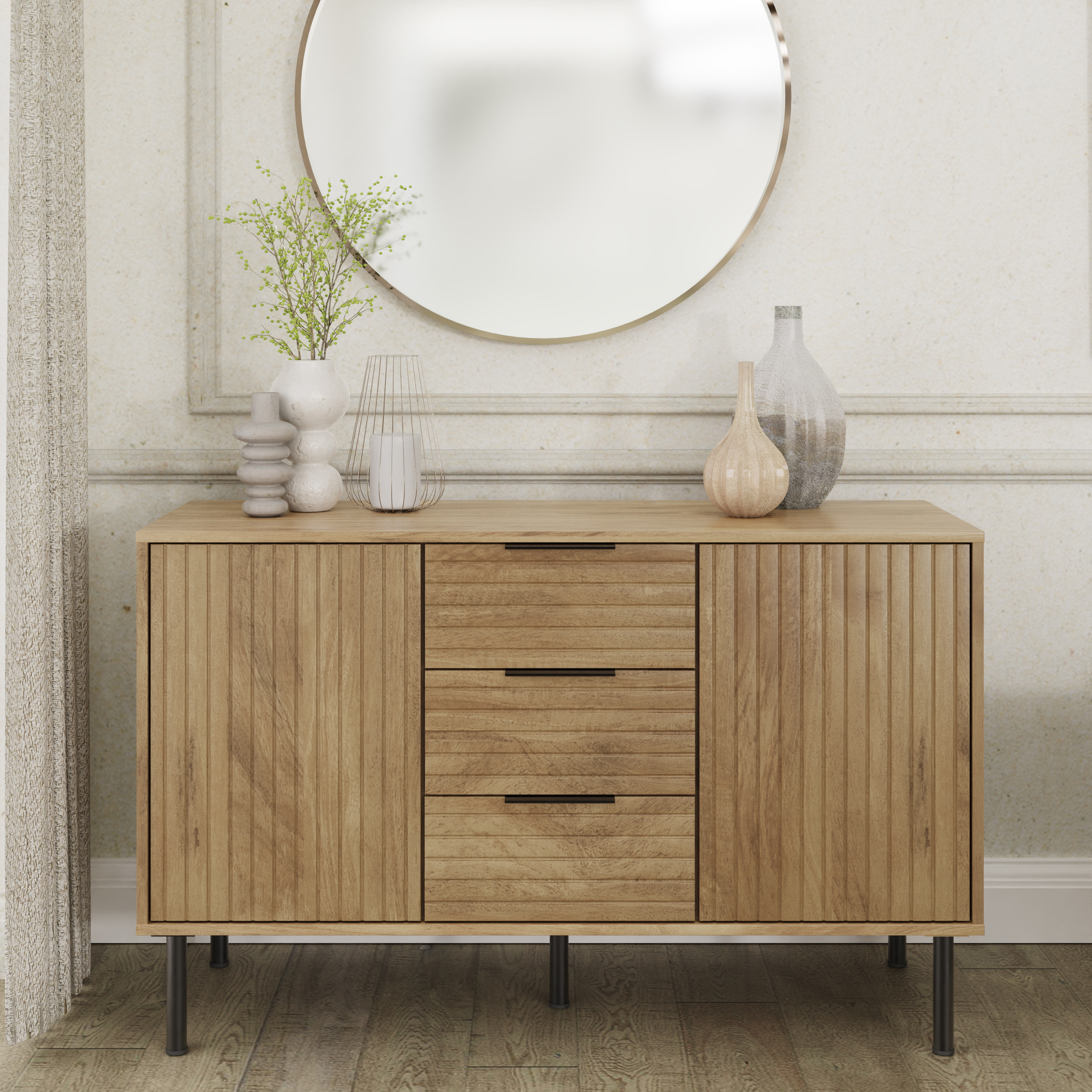 Sideboard - Lawson Sideboard with 3 Door and 2 Drawer Oak and Black - Campbell Craft