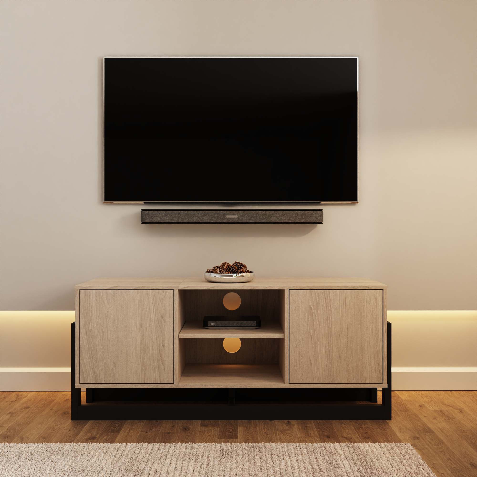 TAIRON 2 Door TV Unit with Shelves - Oak - Campbell Craft