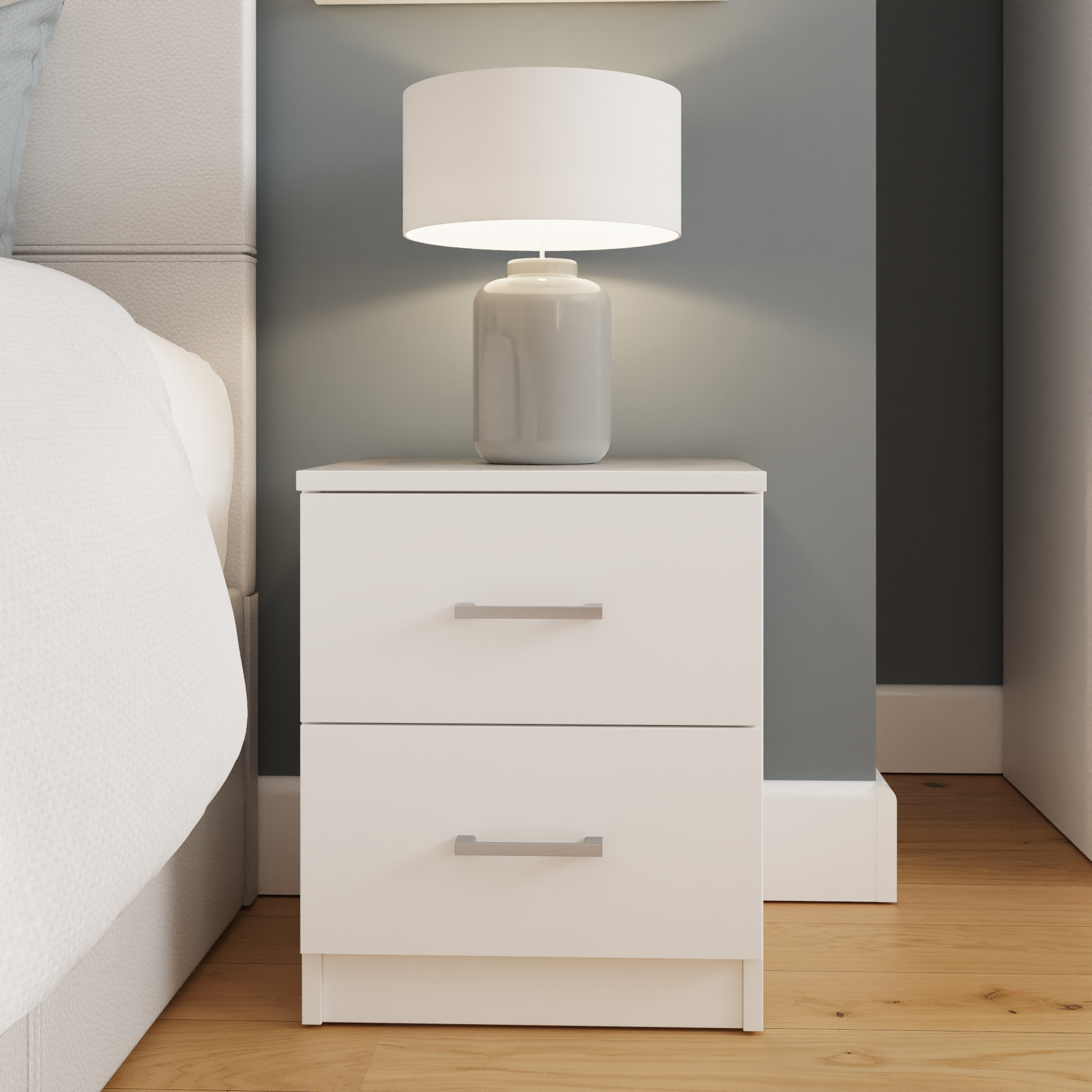 BRAIL 2 Drawer Bedside Table - White - Campbell Craft
