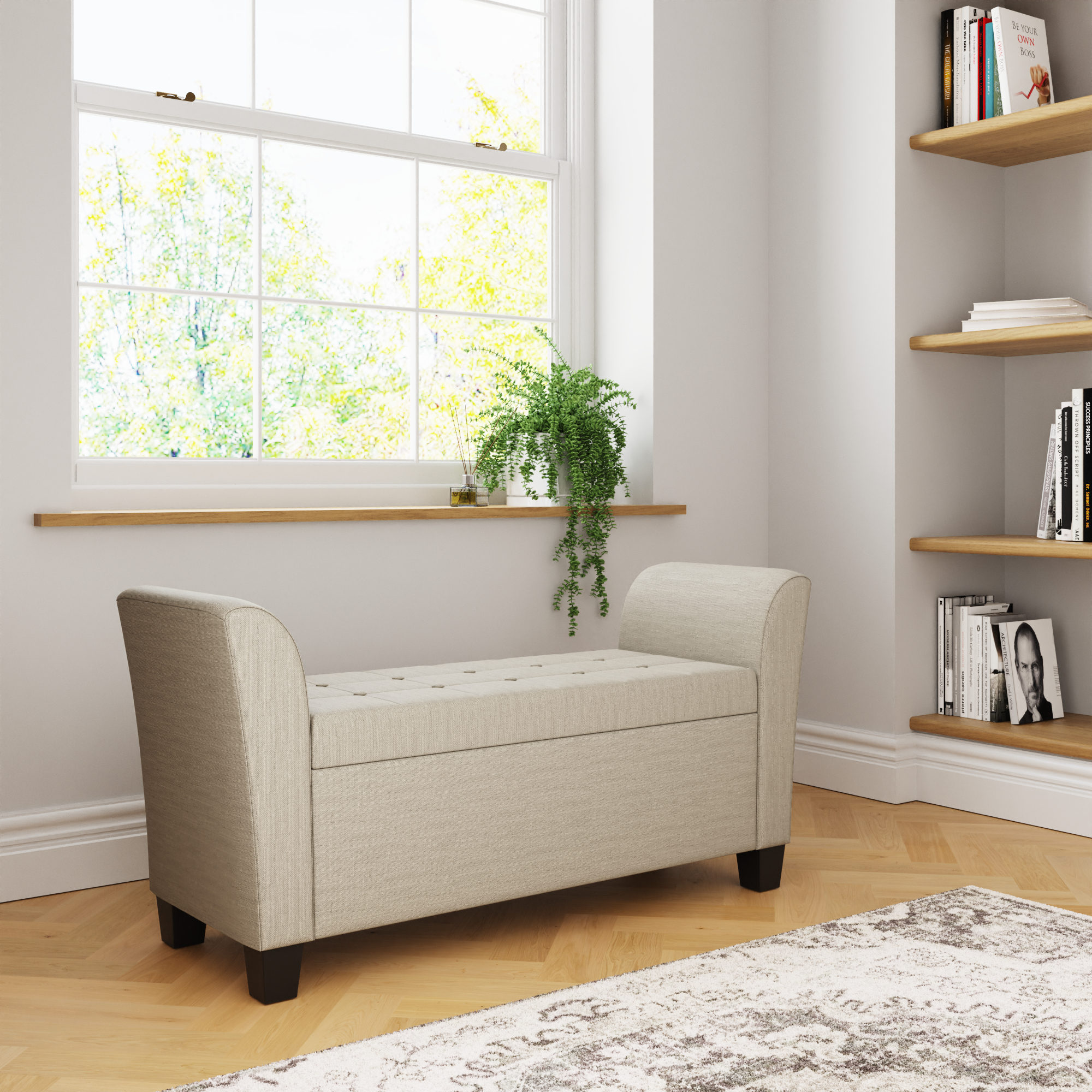 VERIX Window Seat with Lift-Up Storage and Button Detailing - Natural - Campbell Craft