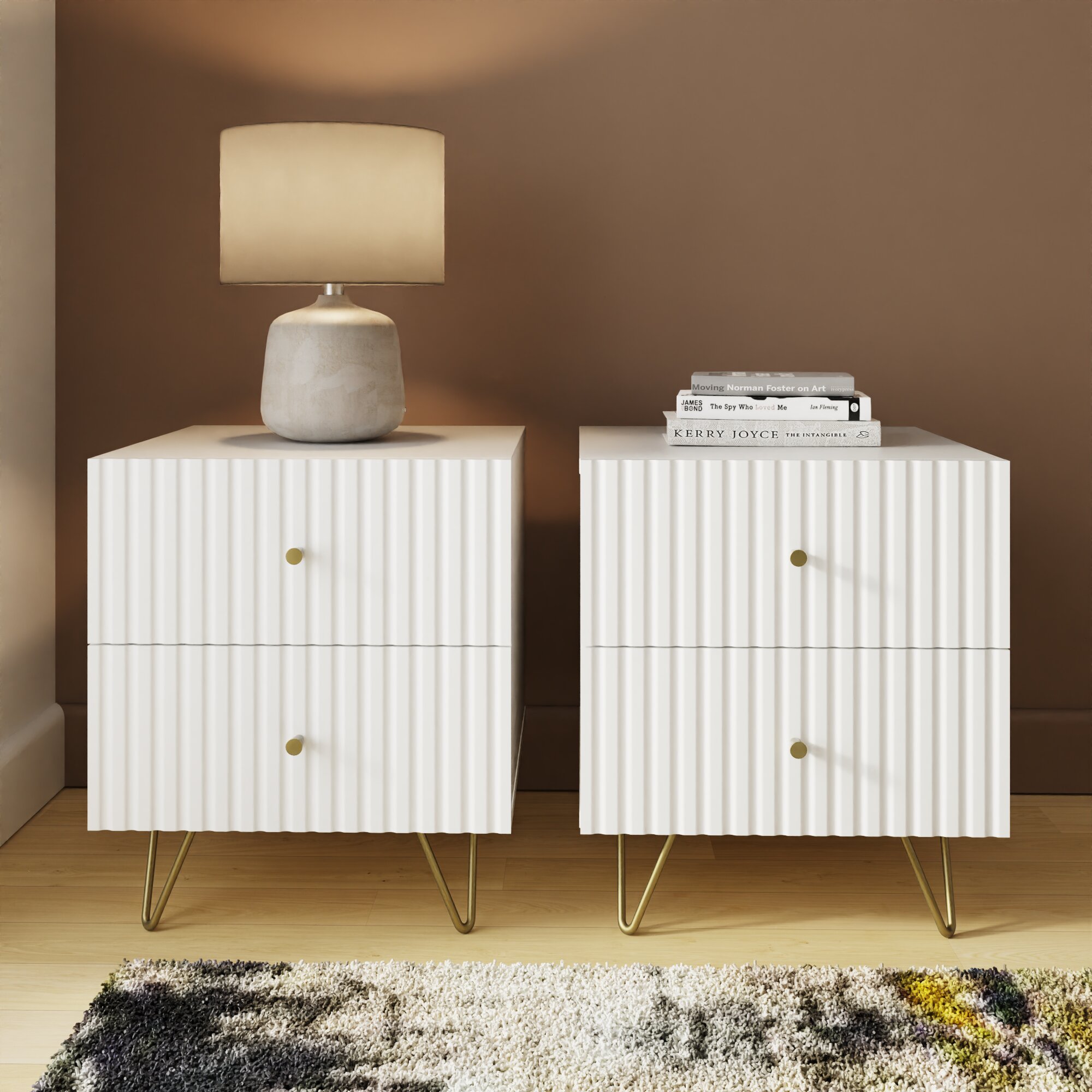 THARO Set of 2 Bedside Table with 2 Drawers Each - White - Campbell Craft