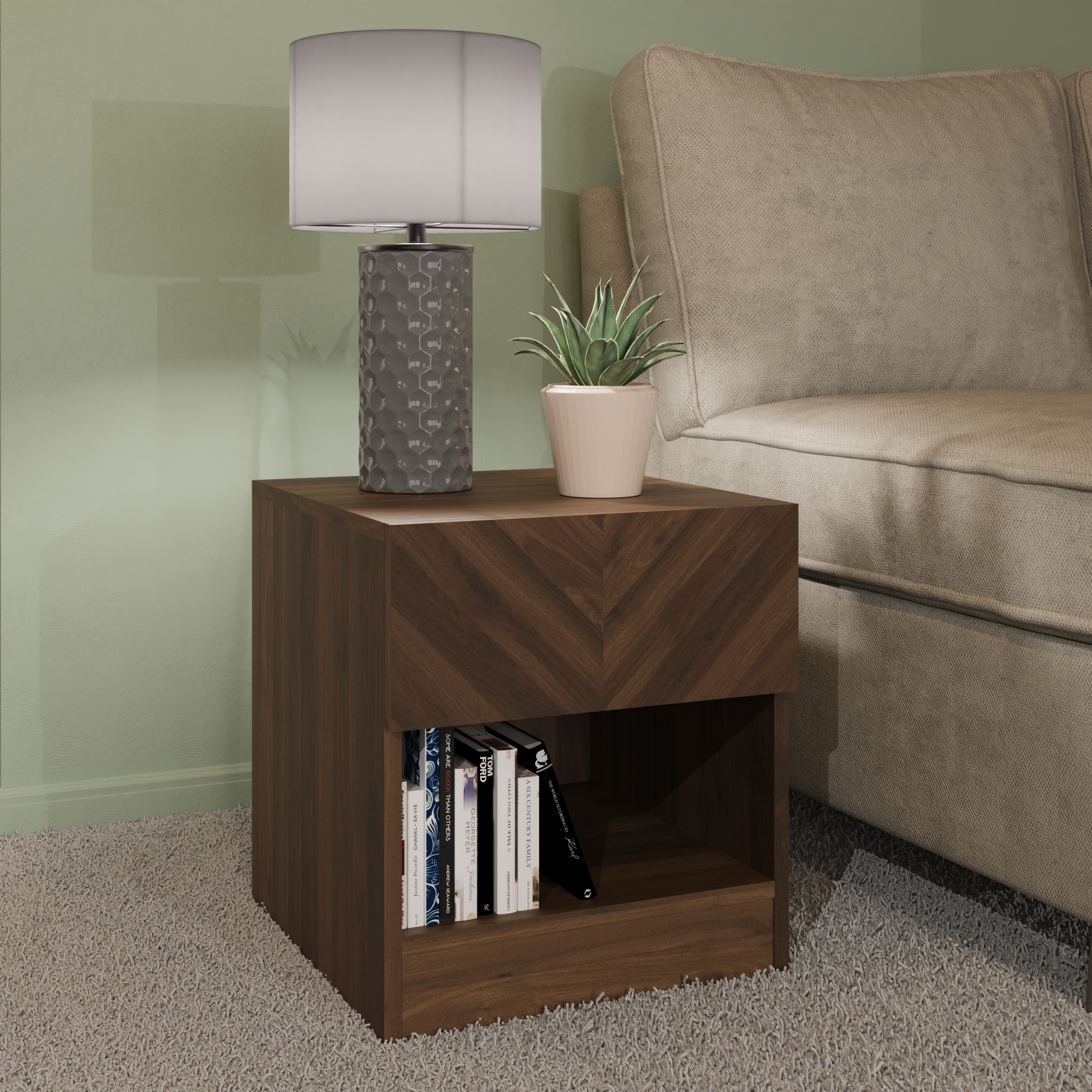 Quattro 1 Drawer Lamp Table - Royal Walnut - Campbell Craft