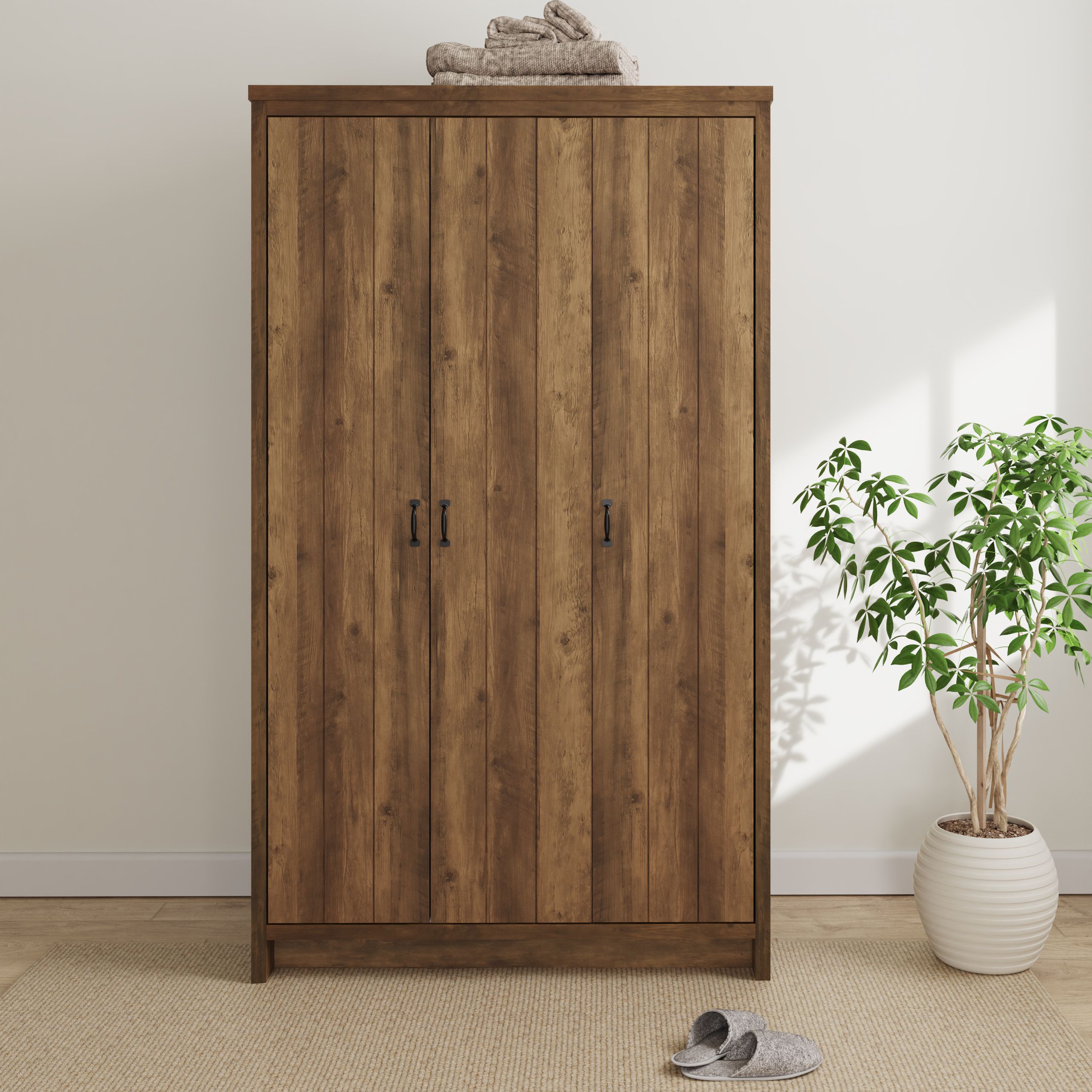Wardrobe - BELONA 3 Door Wardrobe Knotty Oak 105.6cm - Campbell Craft