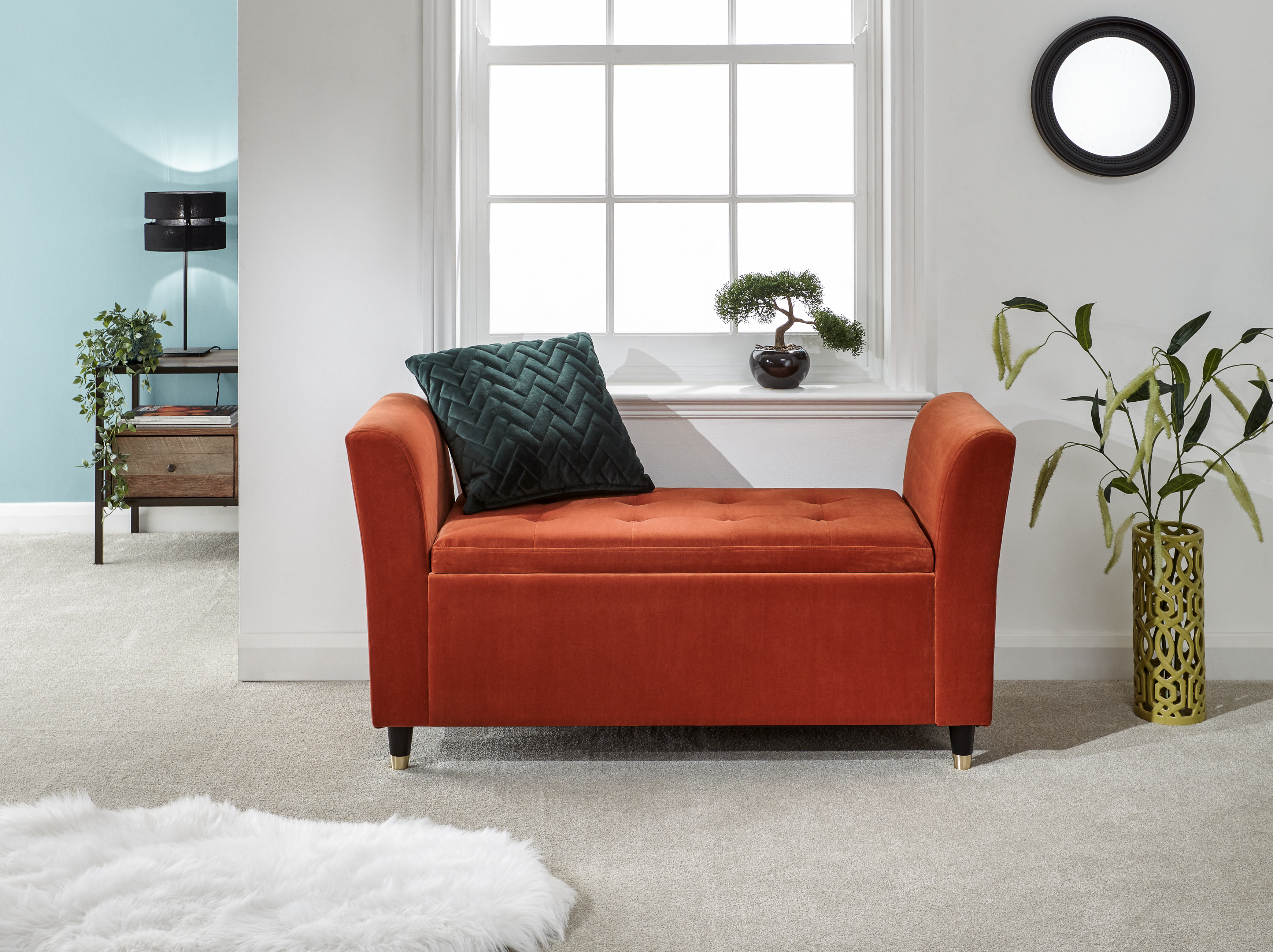 GENIX Storage Window Seat with Quilted Button Top - Russet - Campbell Craft