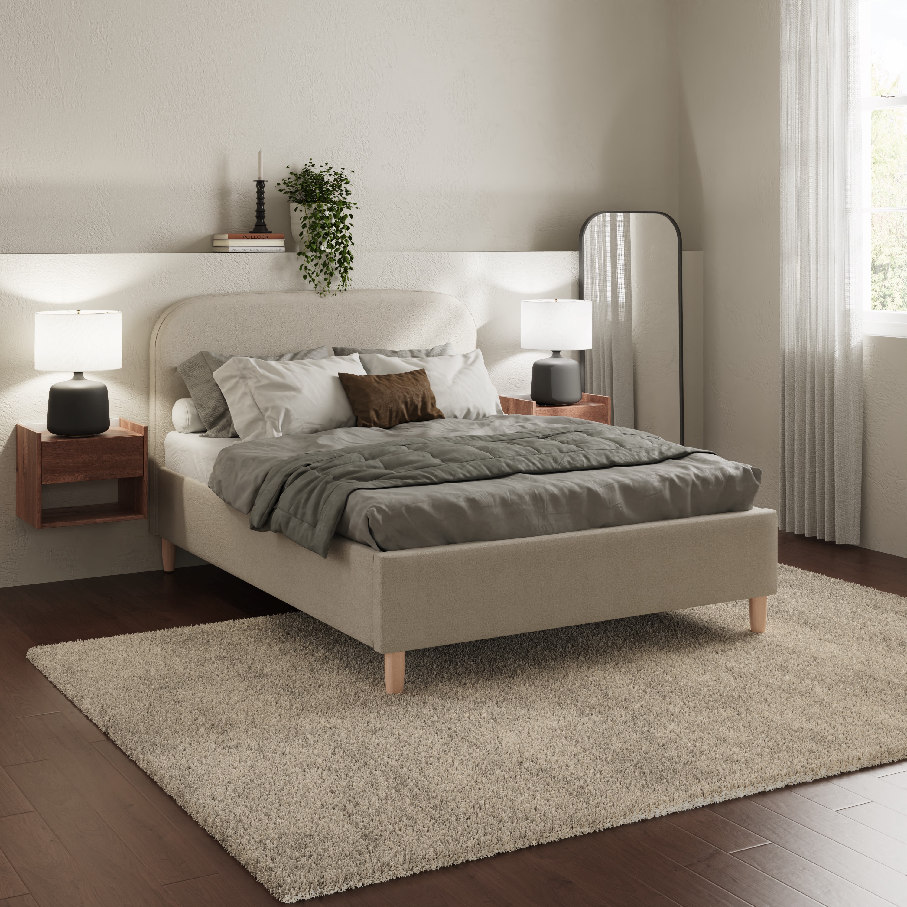 Opulent Nest Boucle Bliss Natural Stone Ottoman Bed - 135cm - Campbell Craft